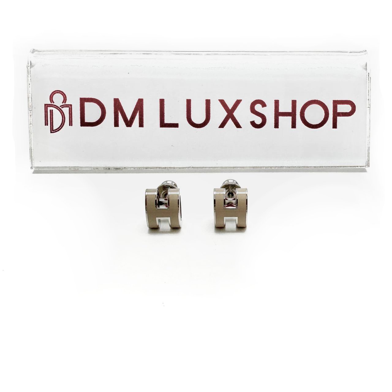 Hermes Mini Pop H Earrings Light Grey PHW