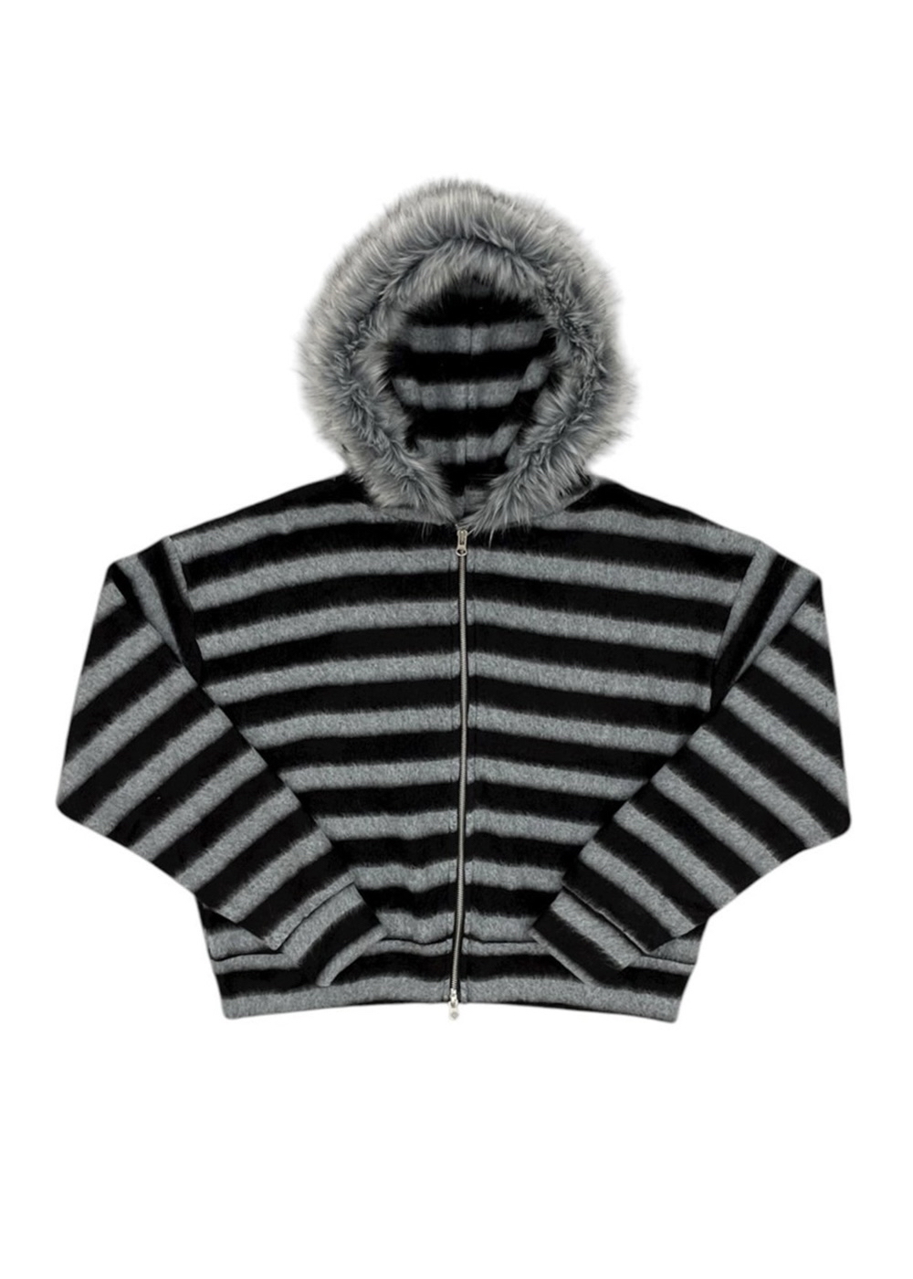 Striped Faux Fur Zip Hoodie(Unisex)