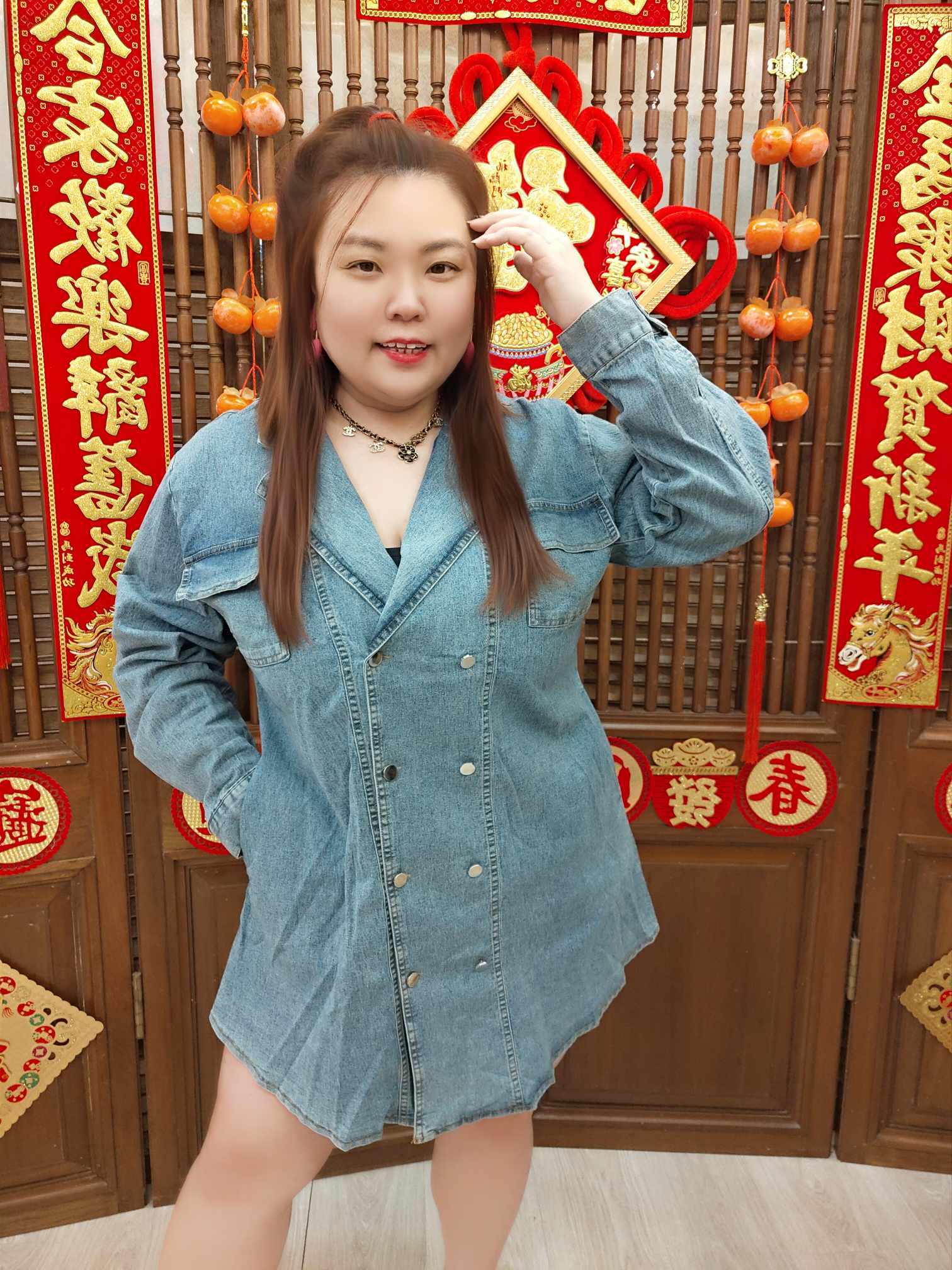 NJD07 TW#993 牛仔双排扣长袖连衣裙