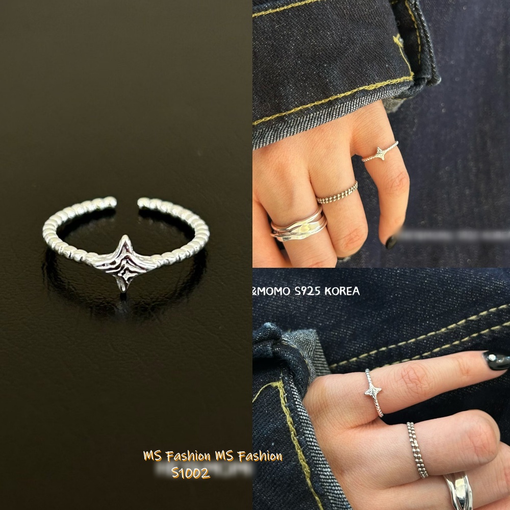 S1002 韓國🇰🇷S925純銀熔岩四芒星尾戒