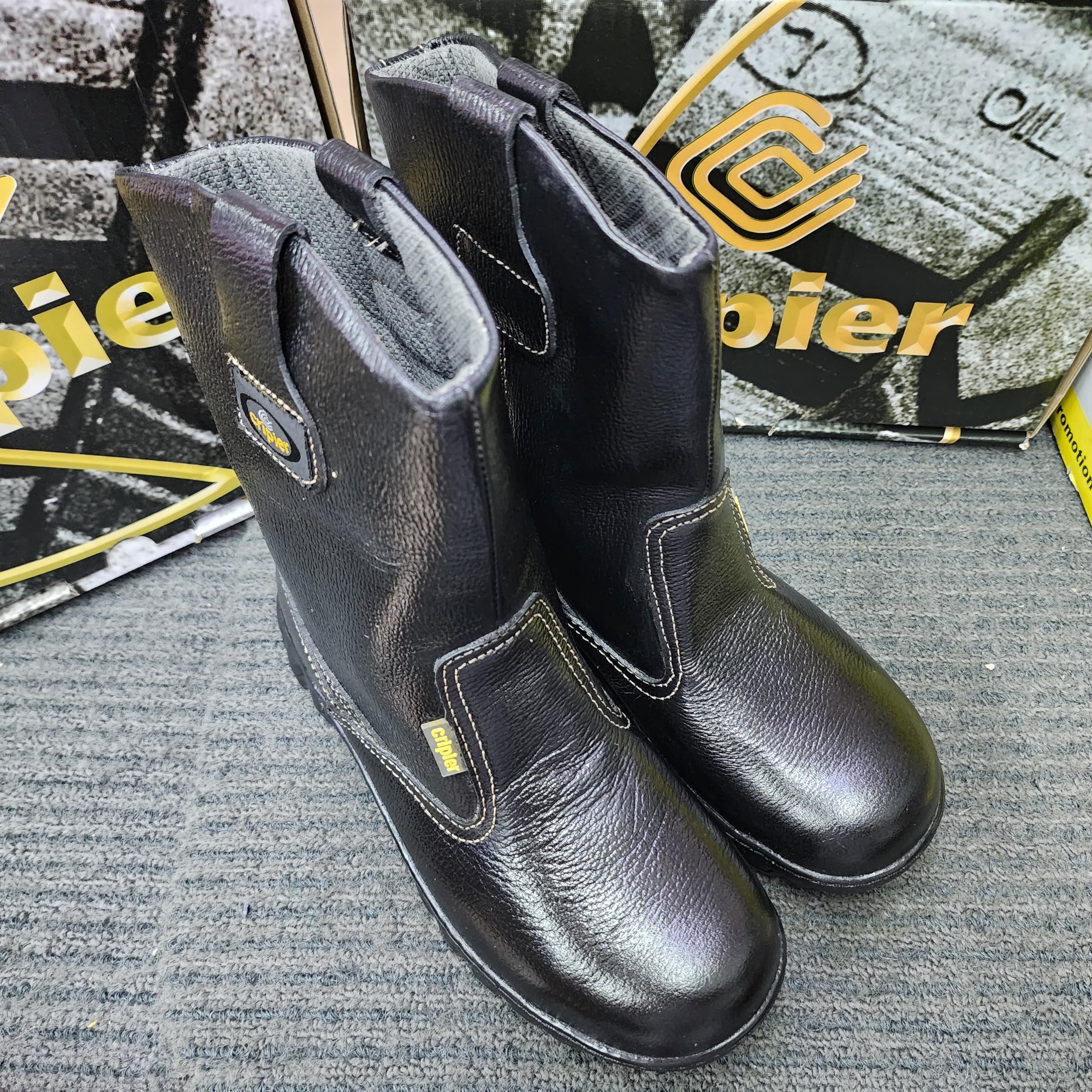 CRIPIER 6055 HIGH CUT PULL UP SAFETY SHOES SIRIM DOSH Black Leather Kasut Keselamatan