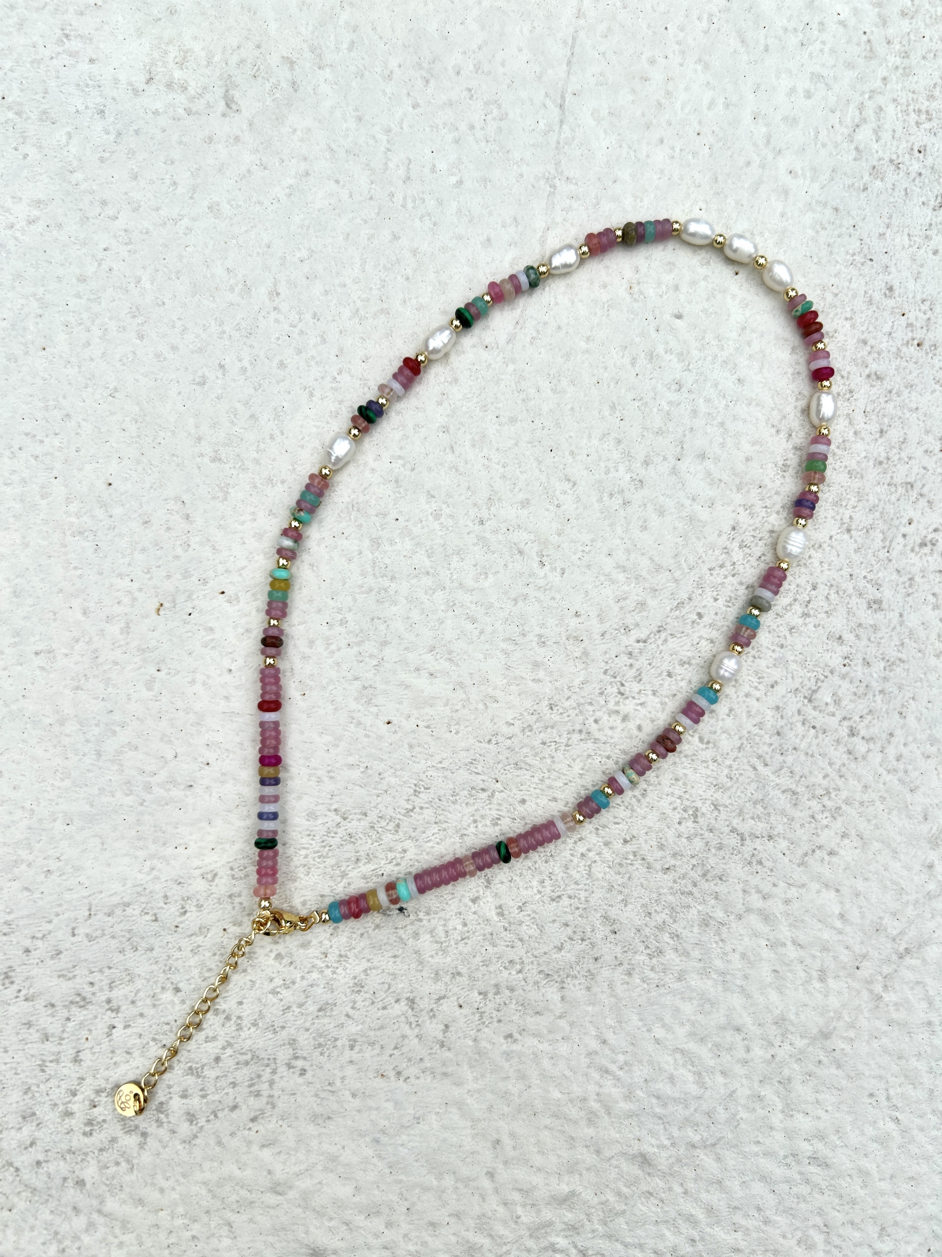 Pink stone stainless necklace