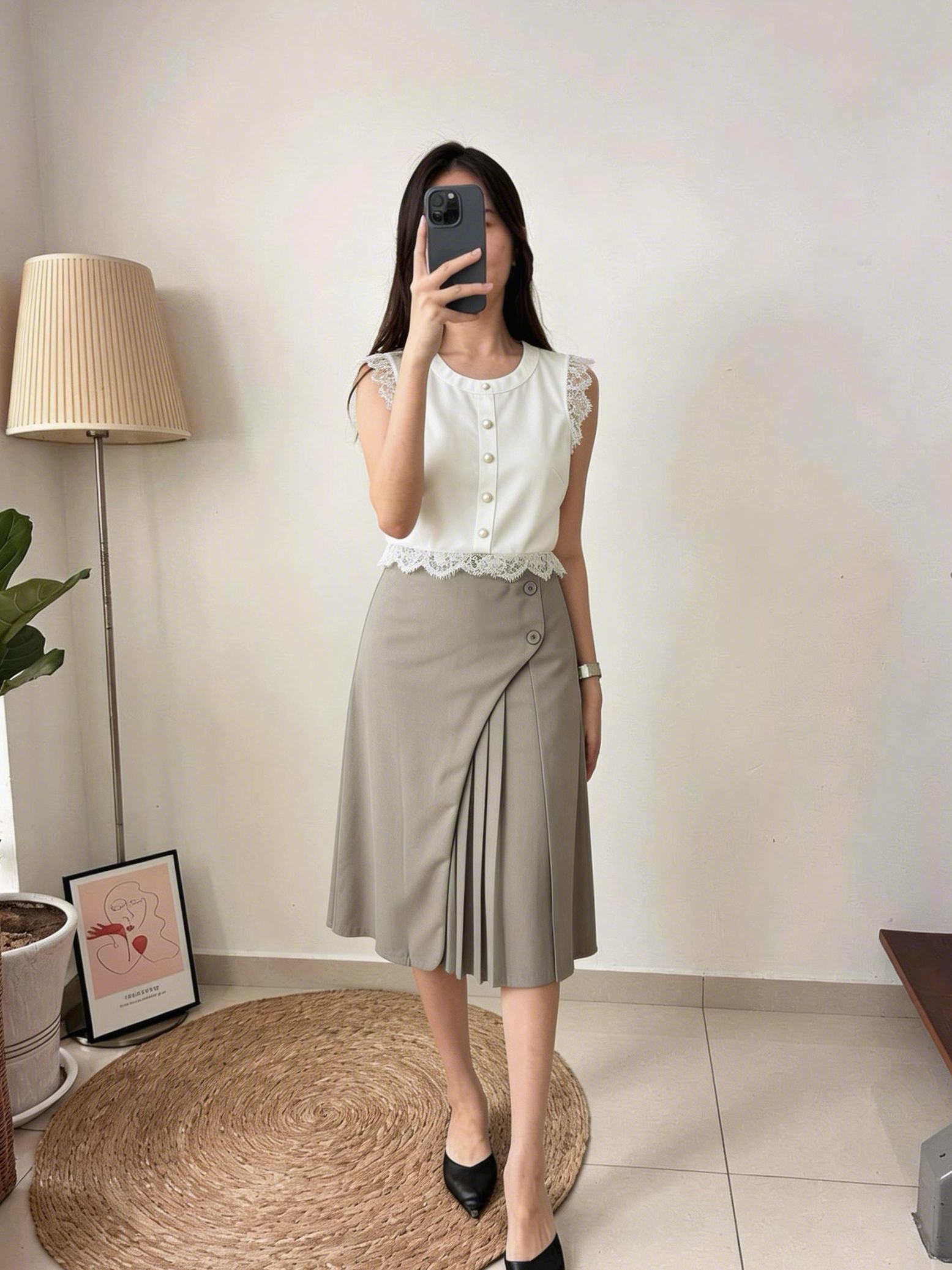 T3985 Lace Sleeve Wavy Top - 3 Colors