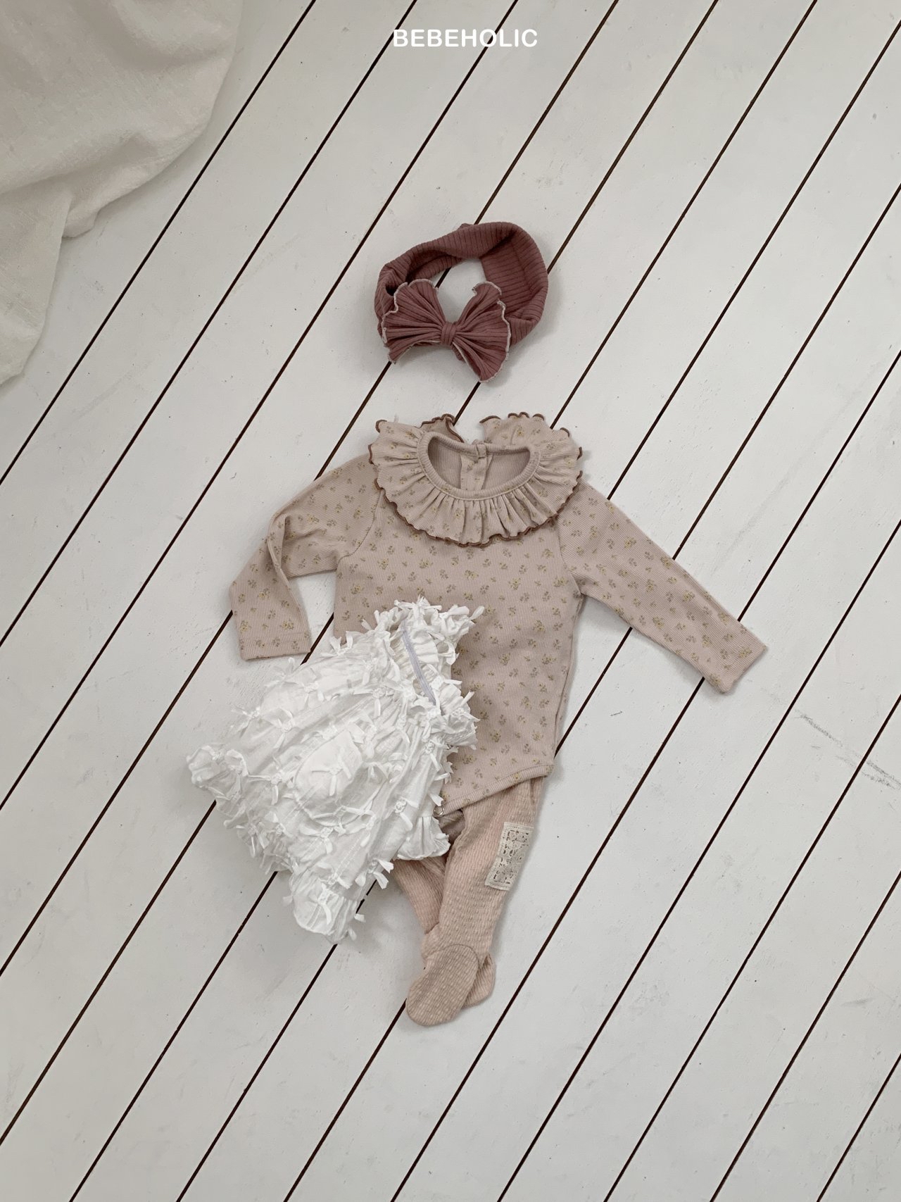 🌸預訂 韓國直送🌸🇰🇷BEBEHOLIC三色碎花荷葉領長袖包屁衣