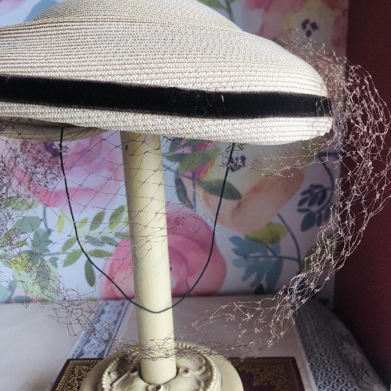 Rare! Vintage 1950s Spencer Select Toronto New Look Hat / Veiled Dior Look Straw Hat (MT1791)