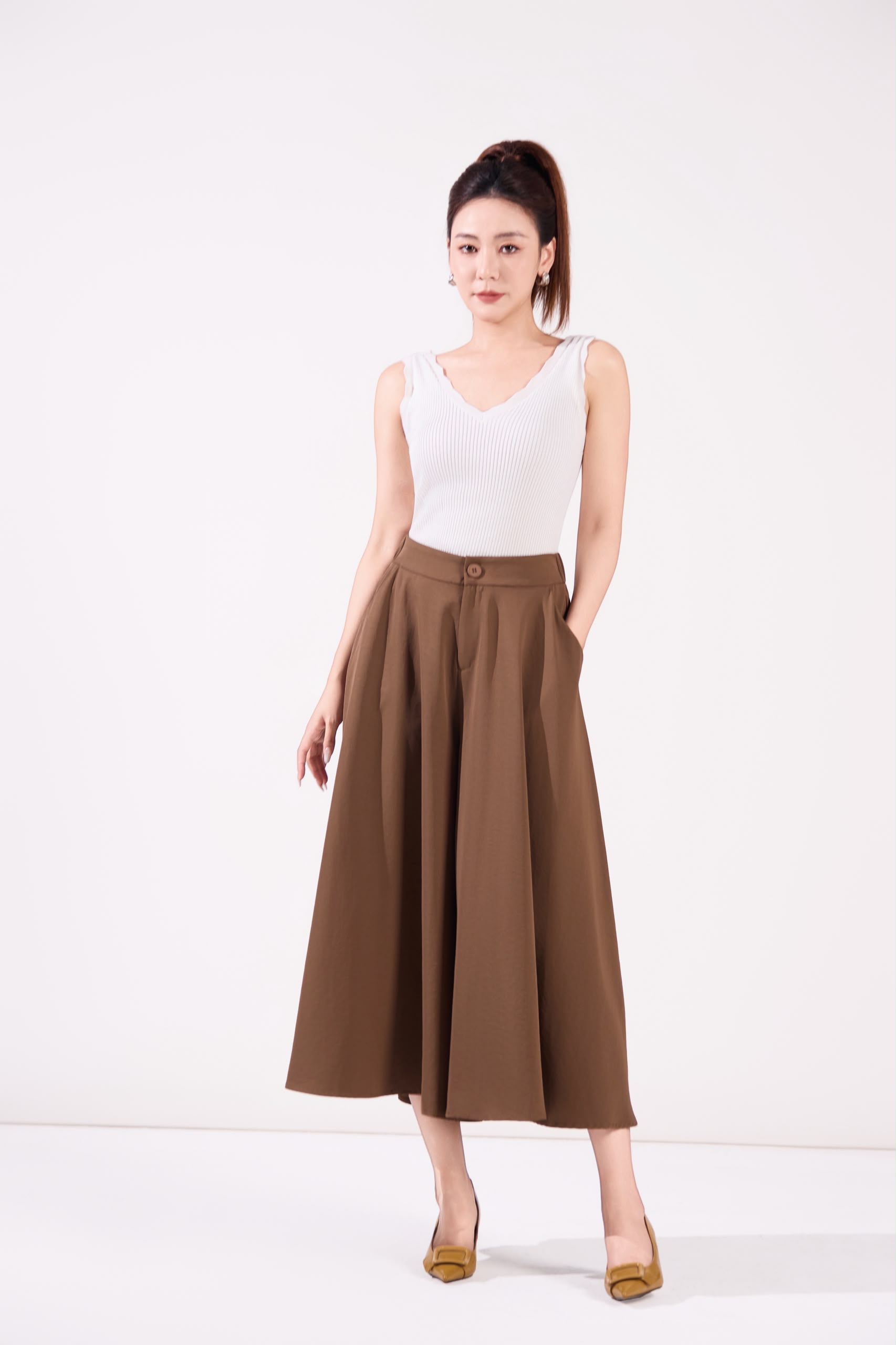 13241348 High-Waist Pleated Wide-Leg Culottes