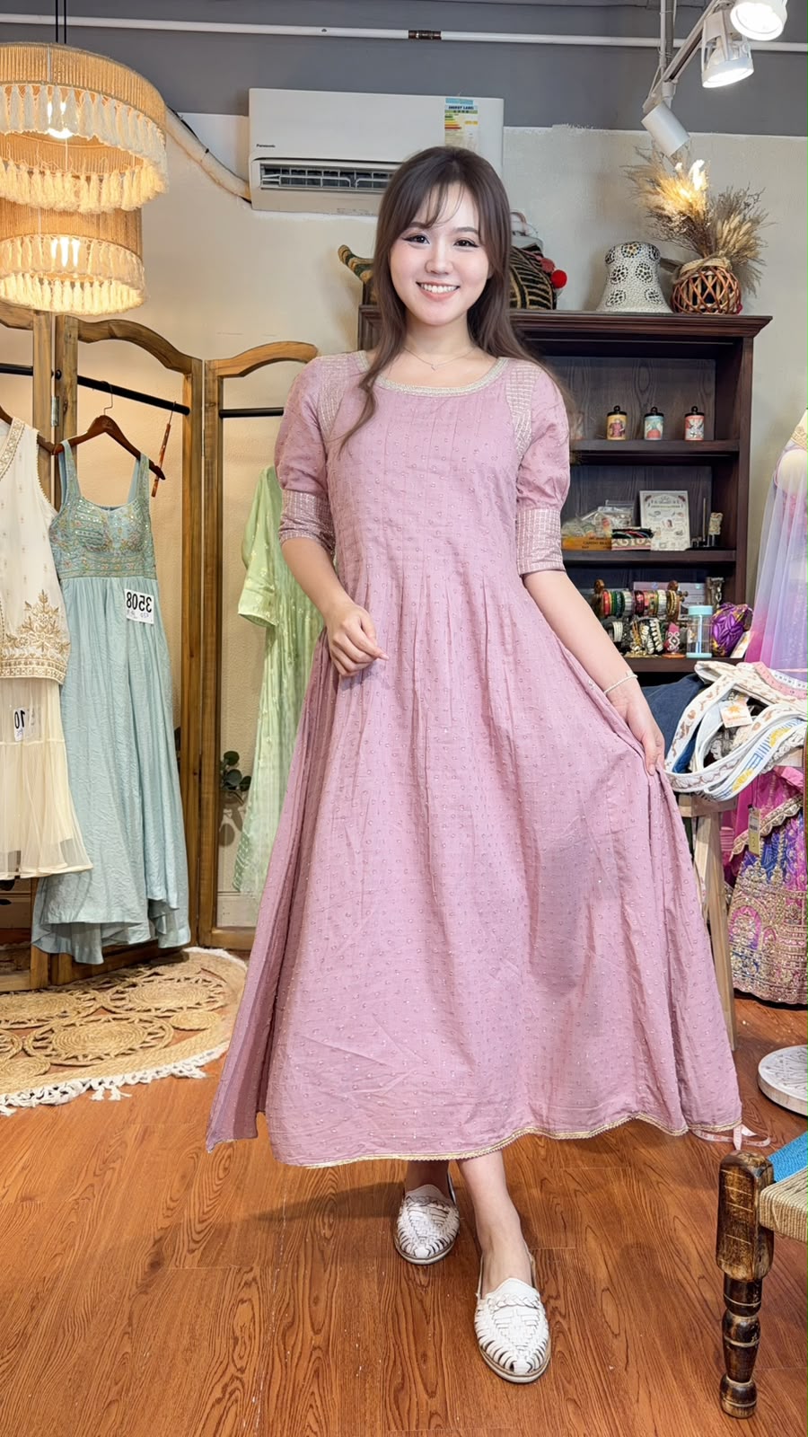 3539 Dried Rose Plain Color Pleated Chest OP 49"