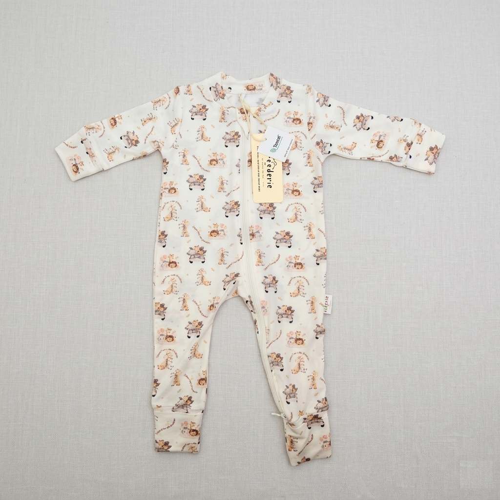 TENCEL Baby Zip Romper Sleepwear Bodysuit Jumpsuit - Safari [6-12months]