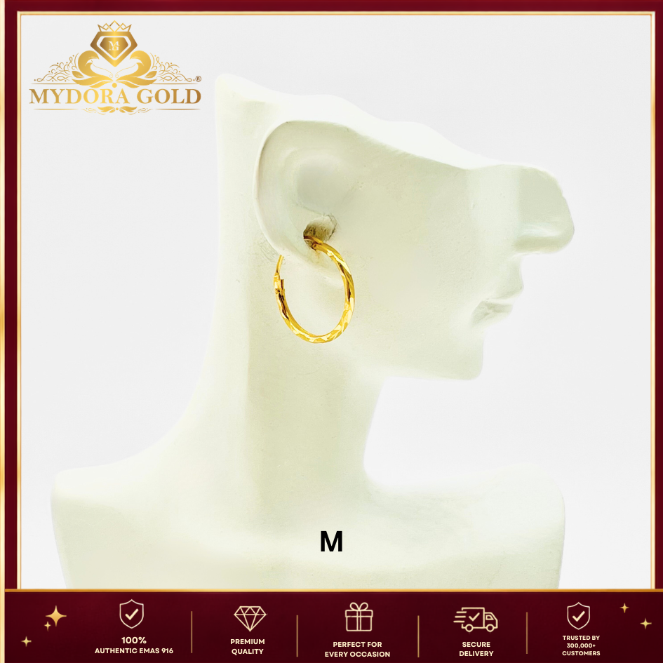 MYDORA Subang Bulat Donut | Fesyen Earrings EMAS 916/22K