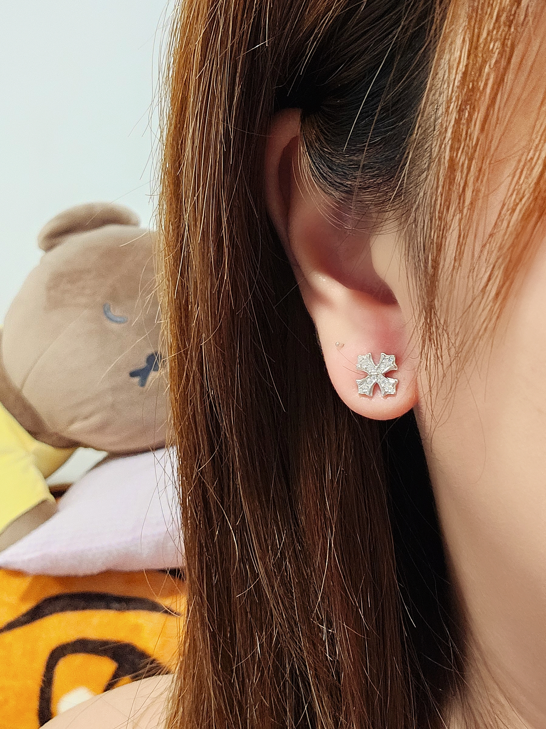 S925 - EE0336 Platinum-Coated Ornate Cube Stud Earrings