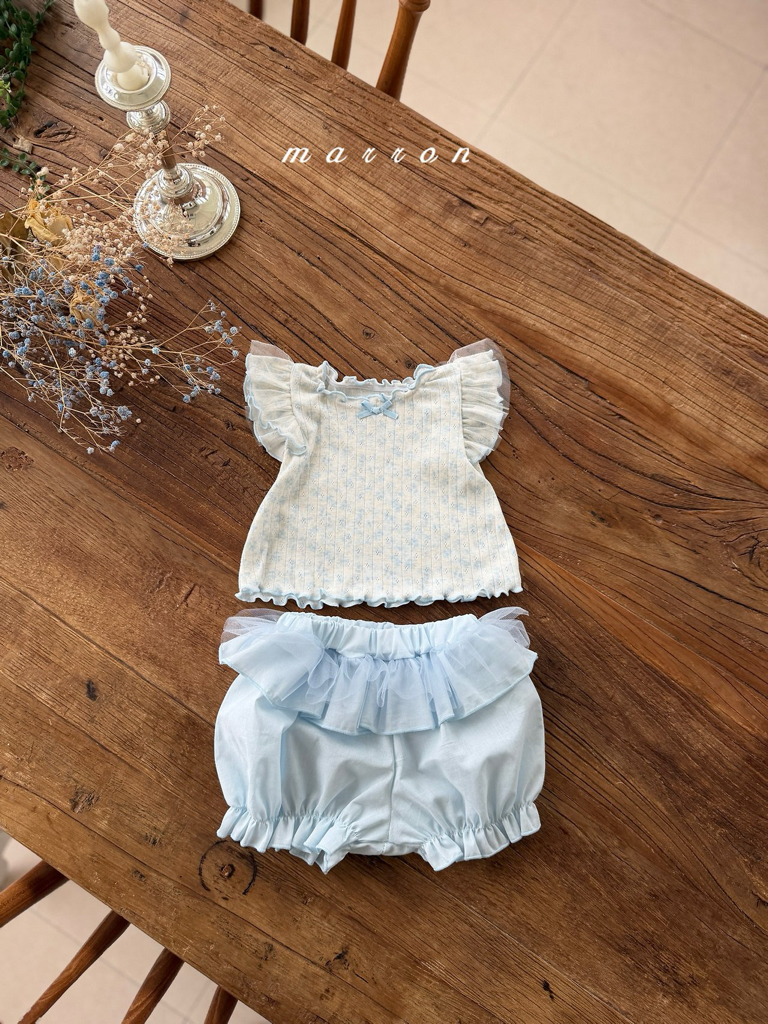 ☀️預訂 韓國直送☀️🇰🇷Marron兩色碎花薄紗荷葉邊袖背心燈籠褲套裝