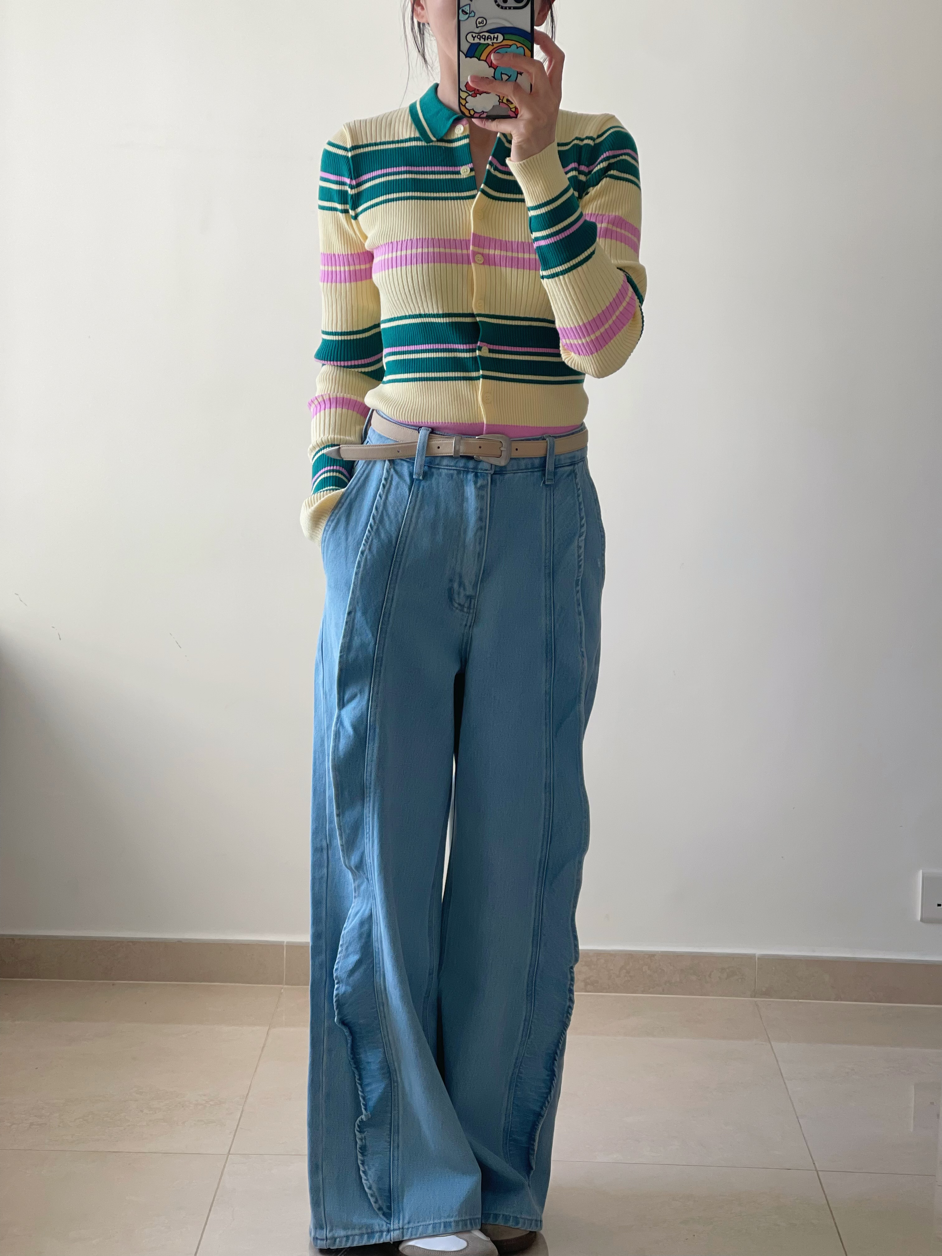 Stylish ruffle wide jeans 