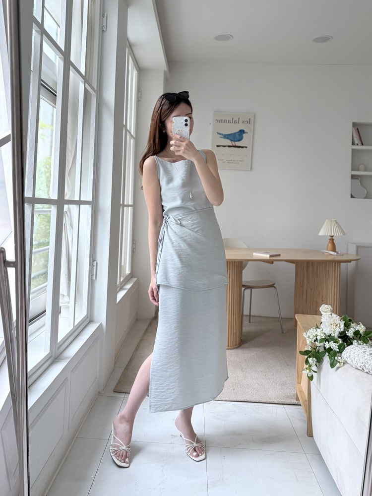 Boat Neck Layered Dress (Mint)