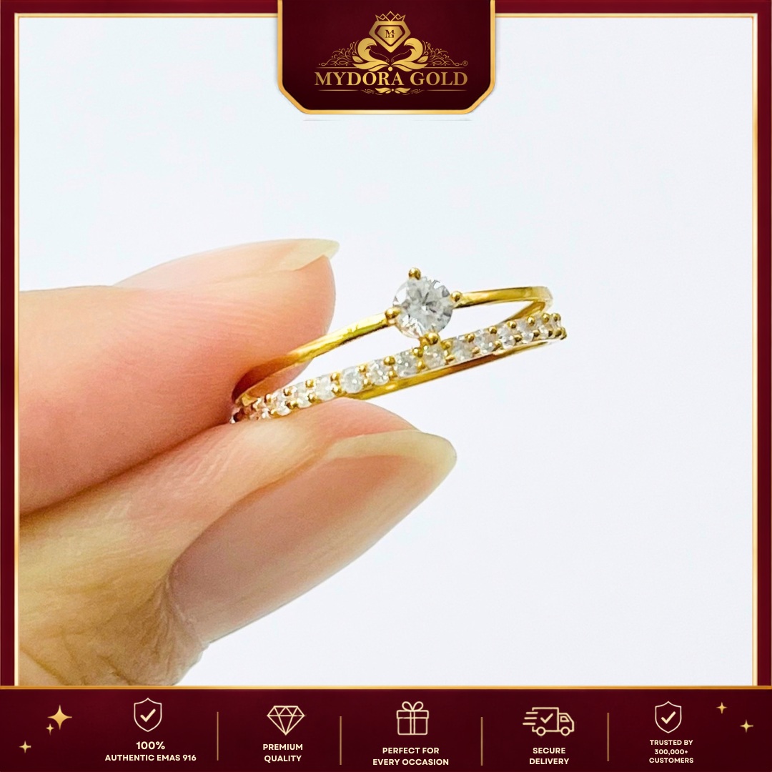 MYDORA Cincin Batu CZ Solitaire Minimalist l EMAS 916/22K
