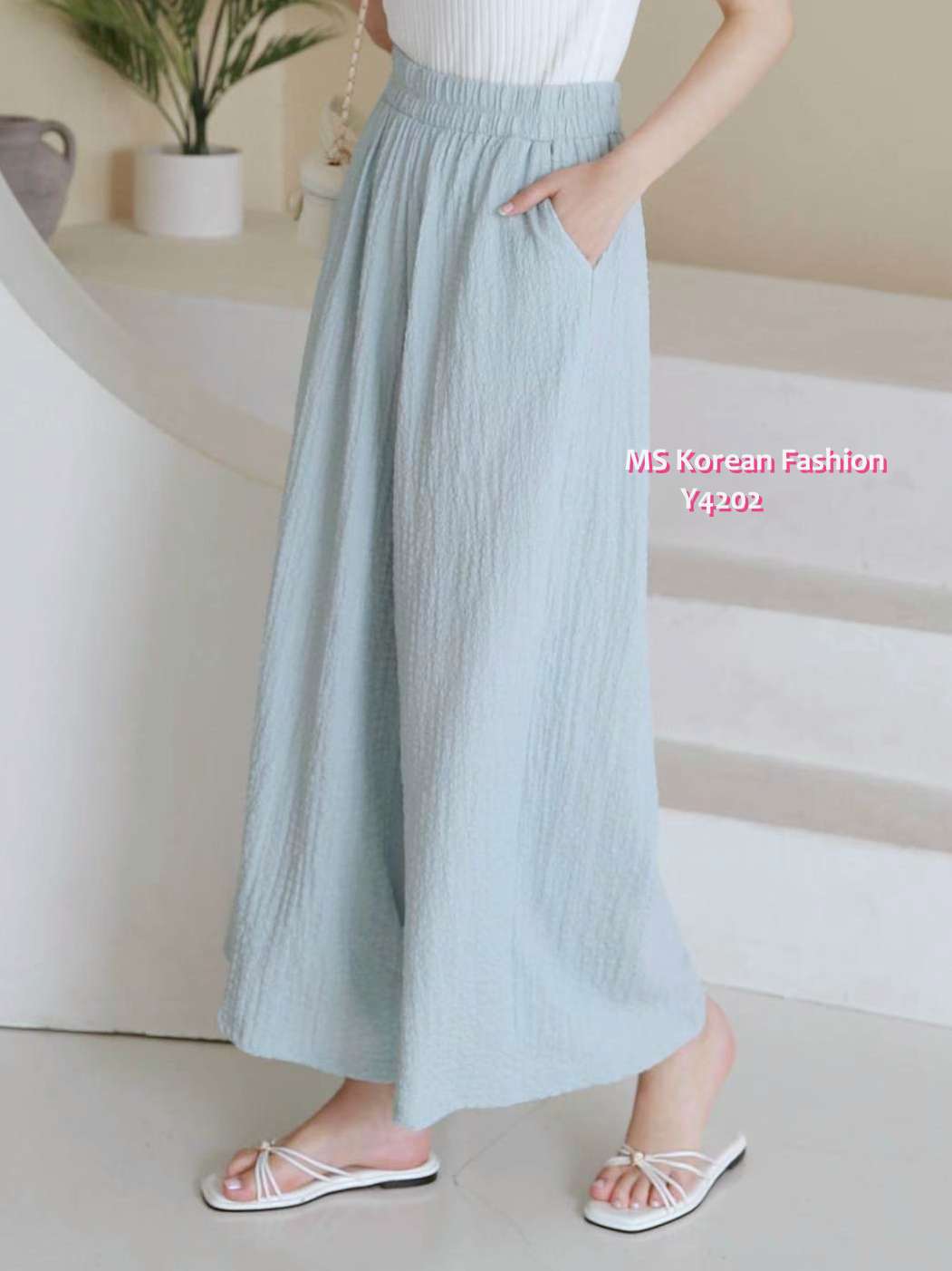 Y4202 韓國🇰🇷靚色皺布闊褲
