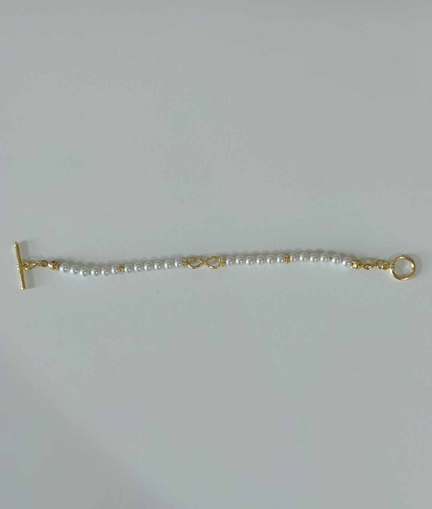 蝴蝶結 4MM Swarovski水晶珍珠手鍊 / 金色 x米白色 B4 - 預訂款