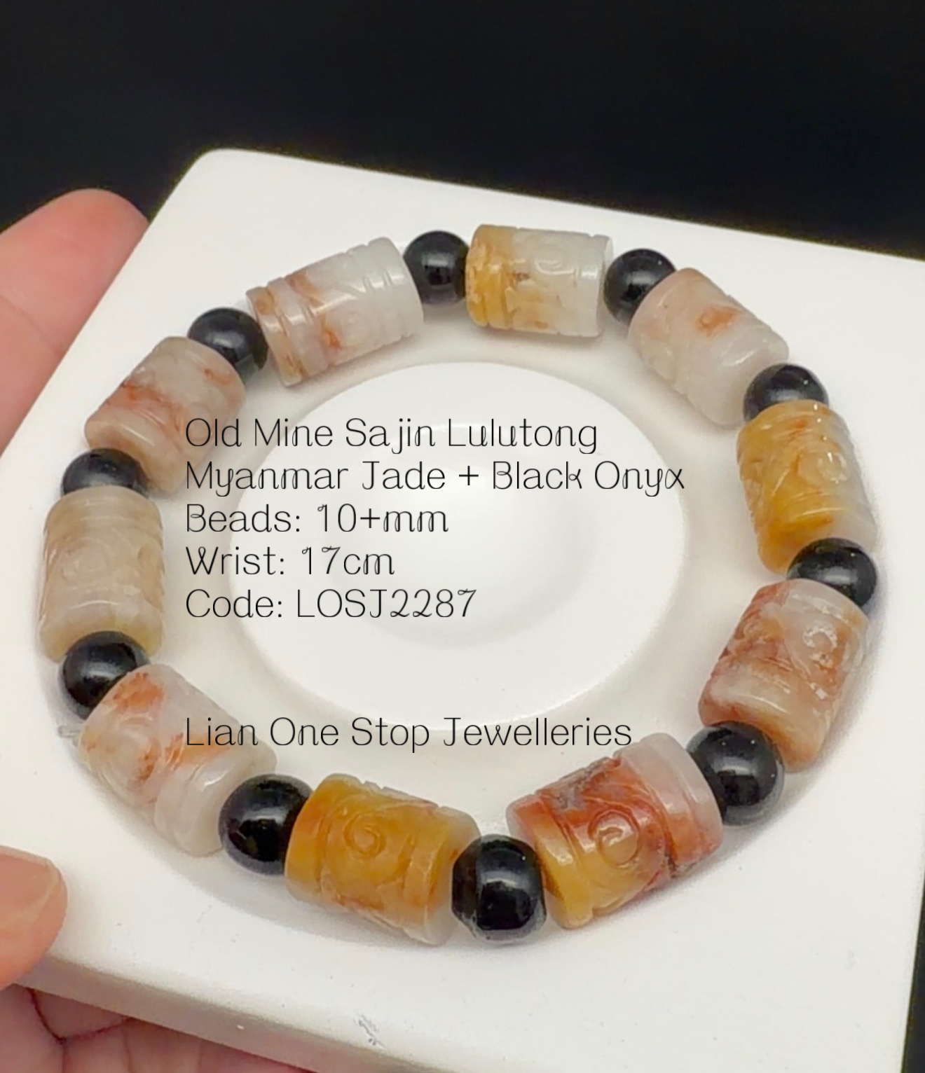 Code: LOSJ2287 Old Mine Sajin Lulutong Myanmar Jade + Black Onyx 