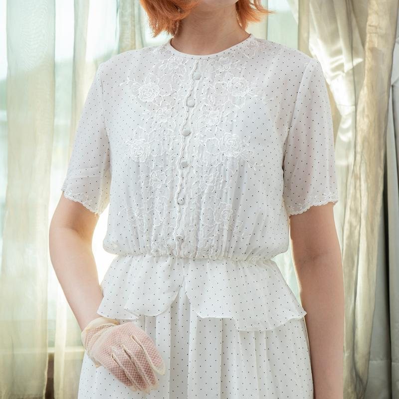 Vintage Japanese Mini Dotty with Embroidery Peplum Elegant Day & Night Dress (MT1608-166)