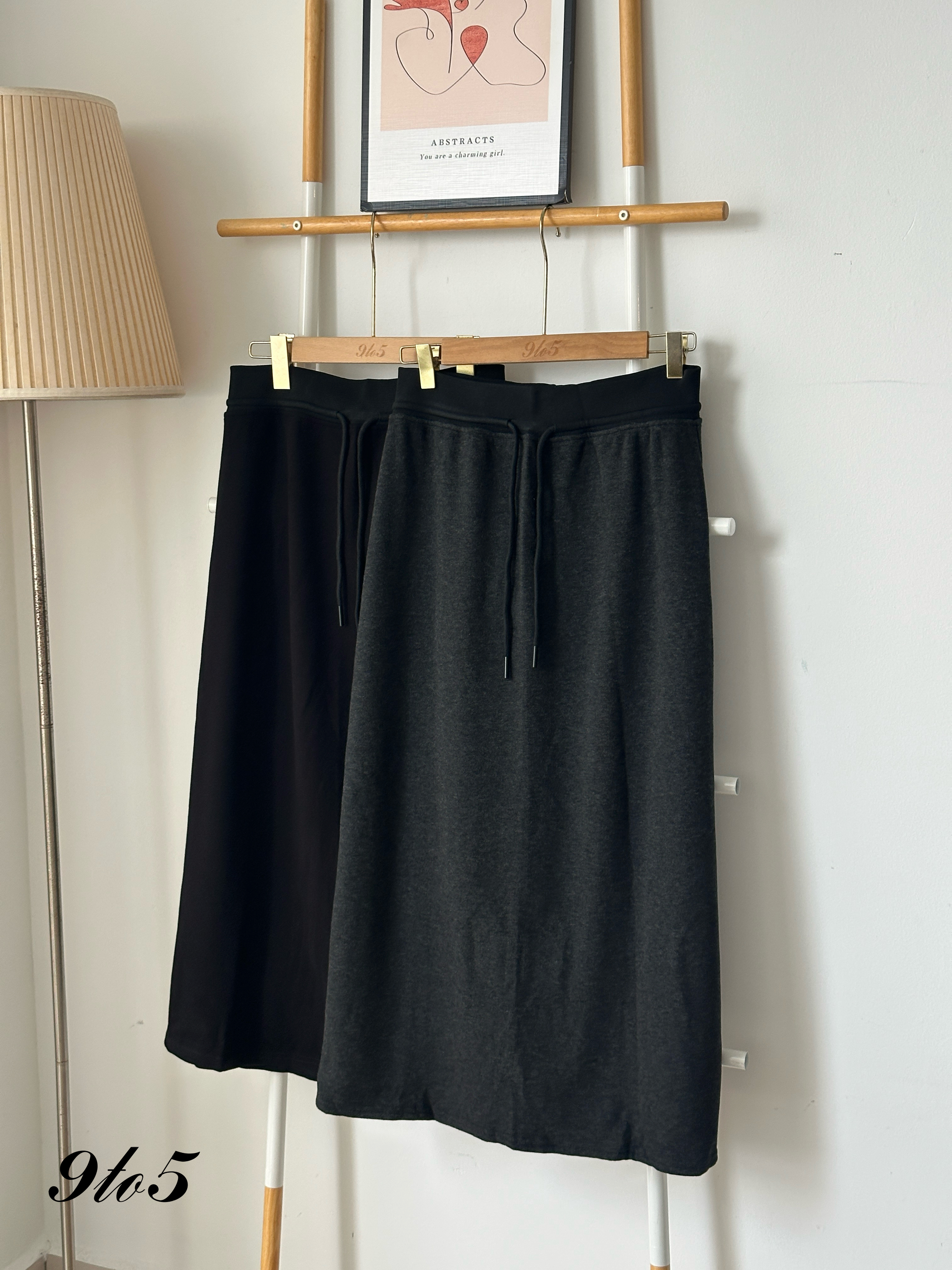 S1819 Self-tie Long Skirt - Black & Grey