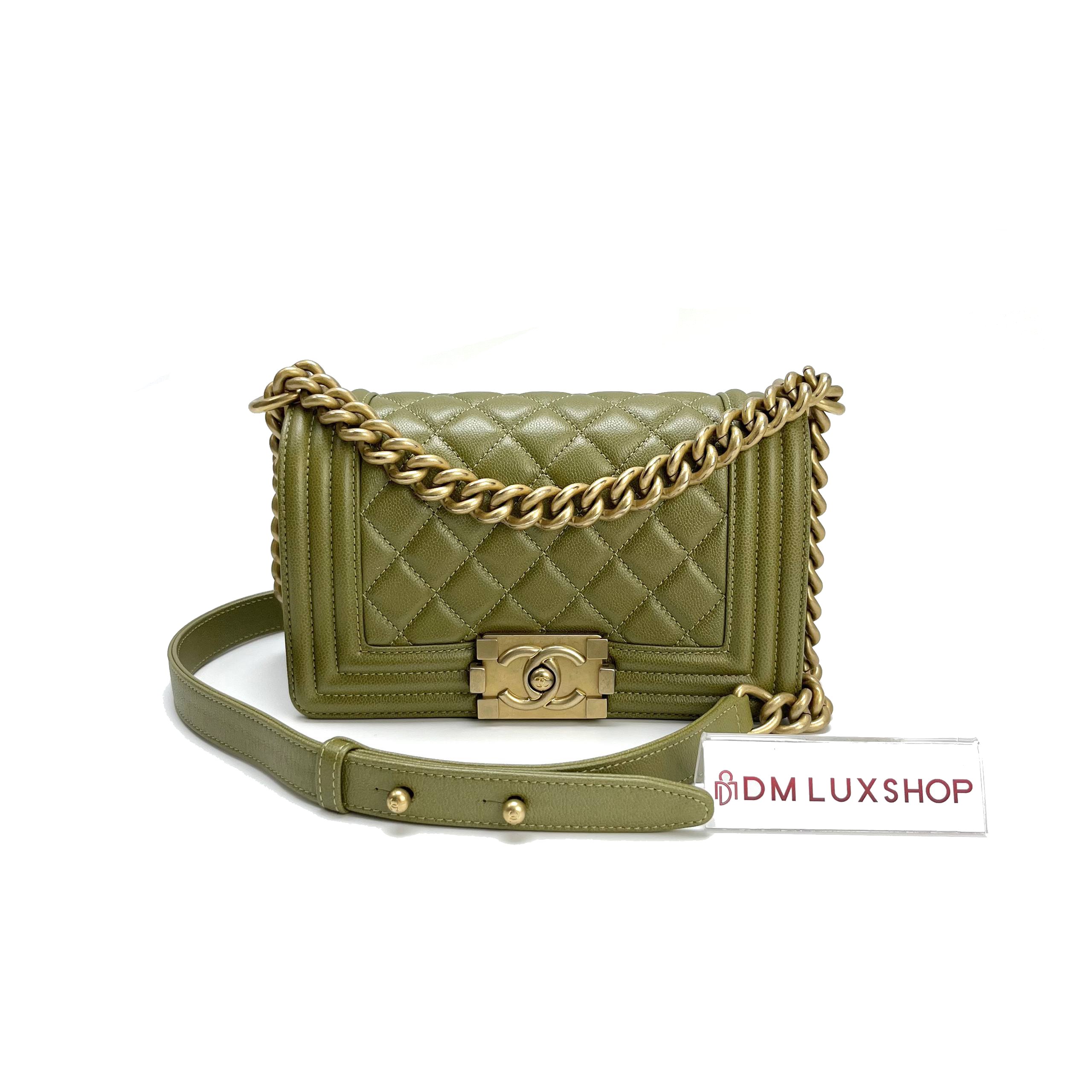 Chanel 22k Green Caviar Boy Small GHW (Microchip)