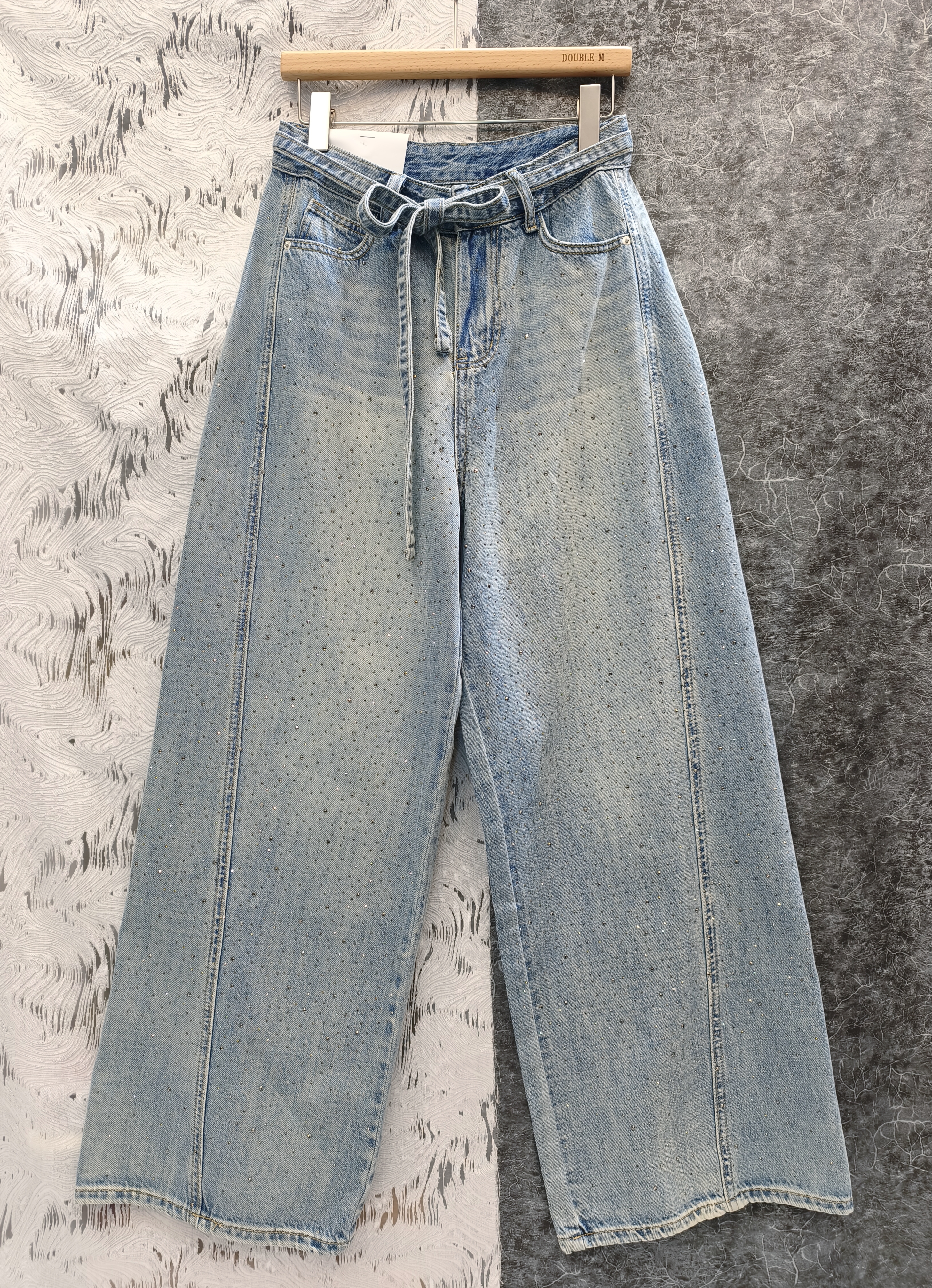 腰帶閃石牛仔褲