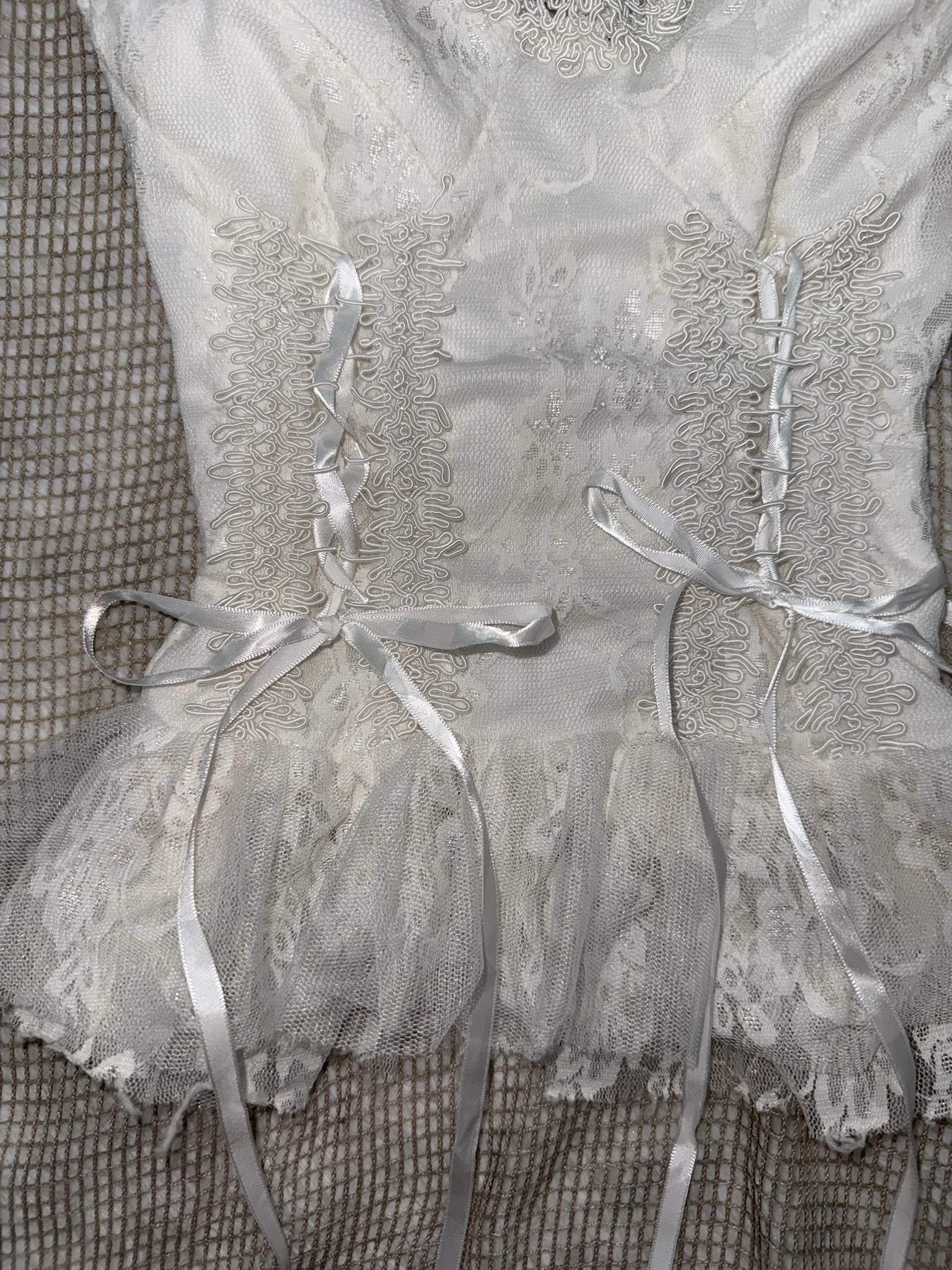 Angelcore White Floral Lace Corset Top with Ribbons