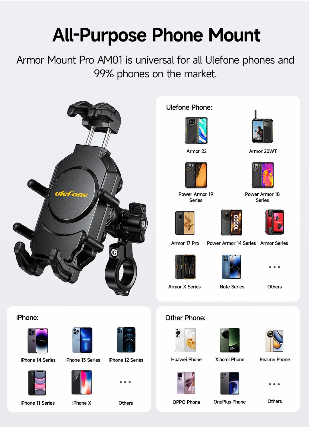 Ulefone Armor Mount Pro AM01 薄款 360° 旋轉自行車支架 Universal Handlebar Phone Mount