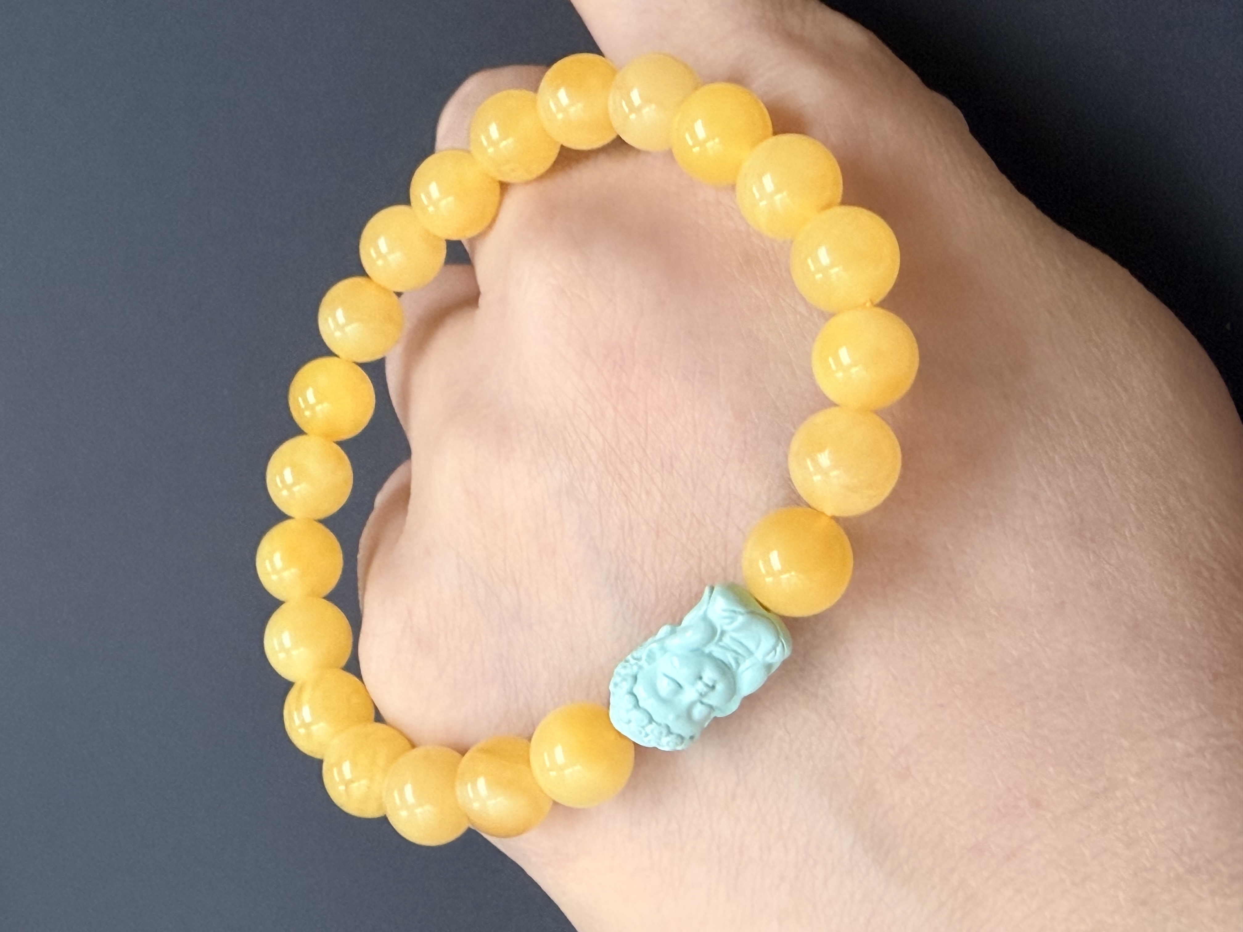 綠松石佛像雕刻+8mm 波羅的海蜜蠟手串（都穆法王+護法殿加持）