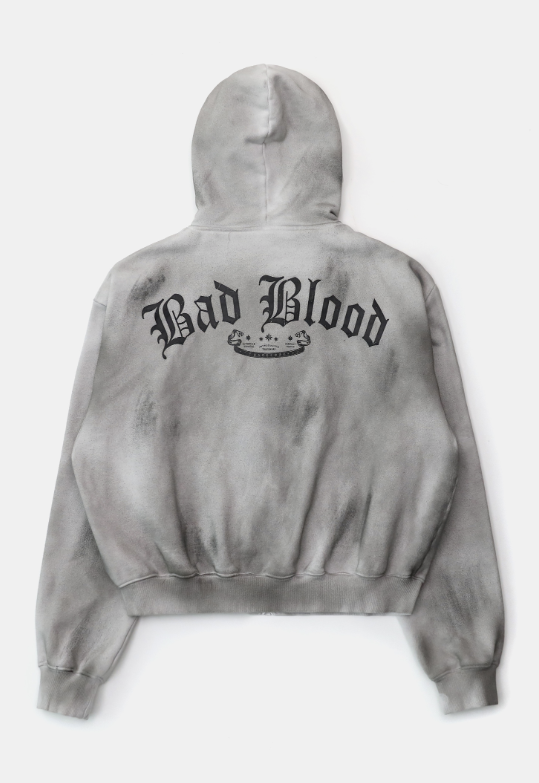 Badblood [w-hde25-010] Lion Patch Hooded Zip-Up - Washed White