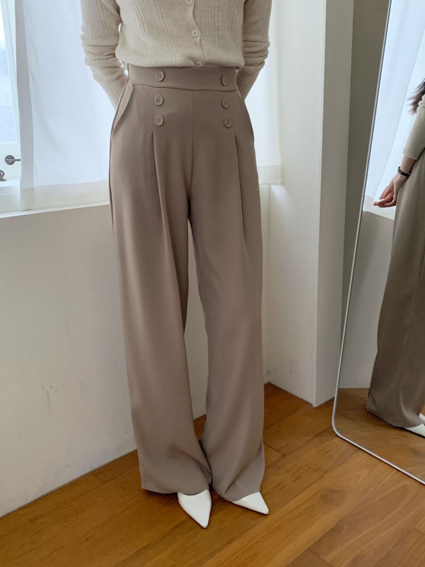 CT18 幹練雙排扣高腰寬褲