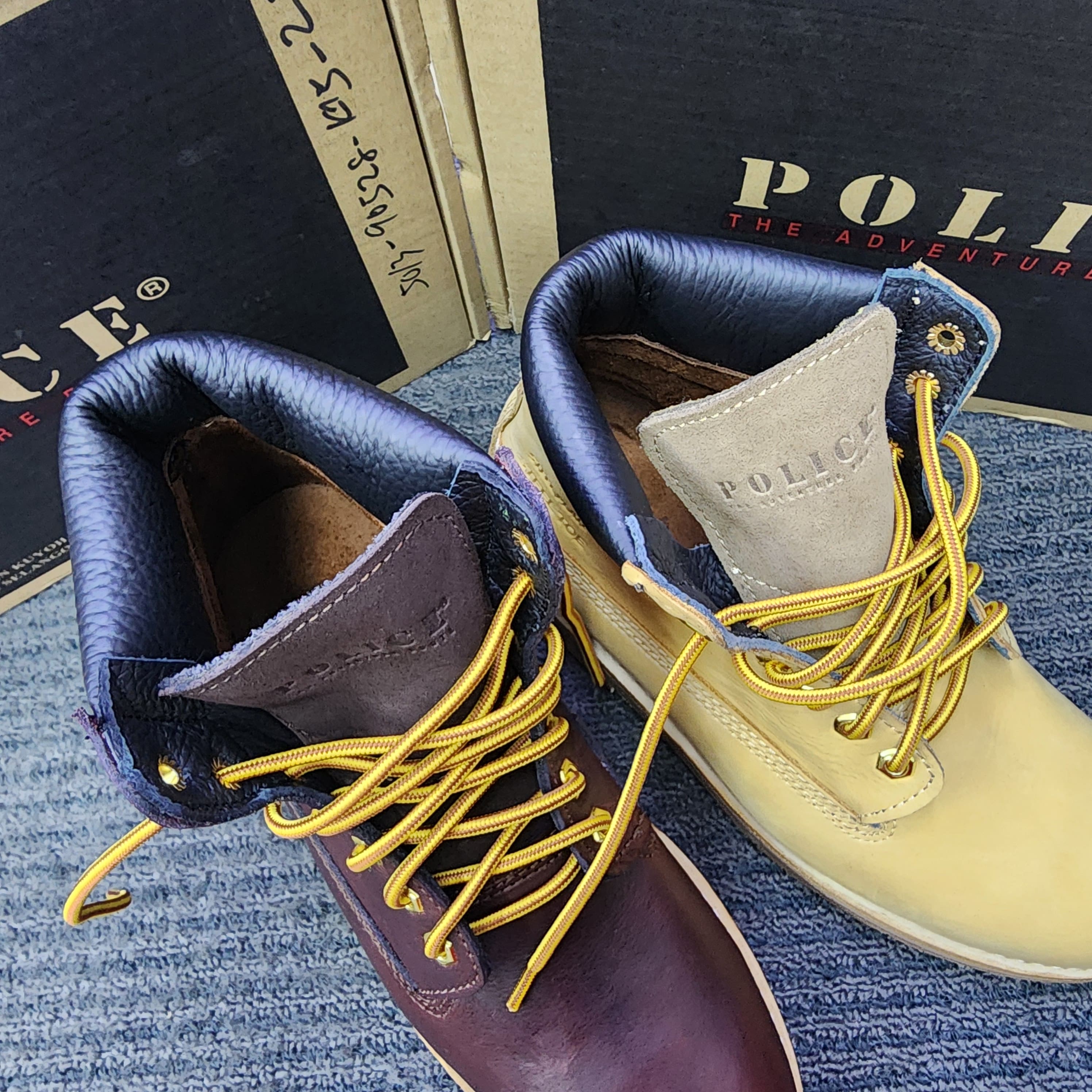 POLICE SAFETY SHOES 90528 MID CUT LACE CAMEL MAROON ORIGINAL KASUT KESELAMATAN