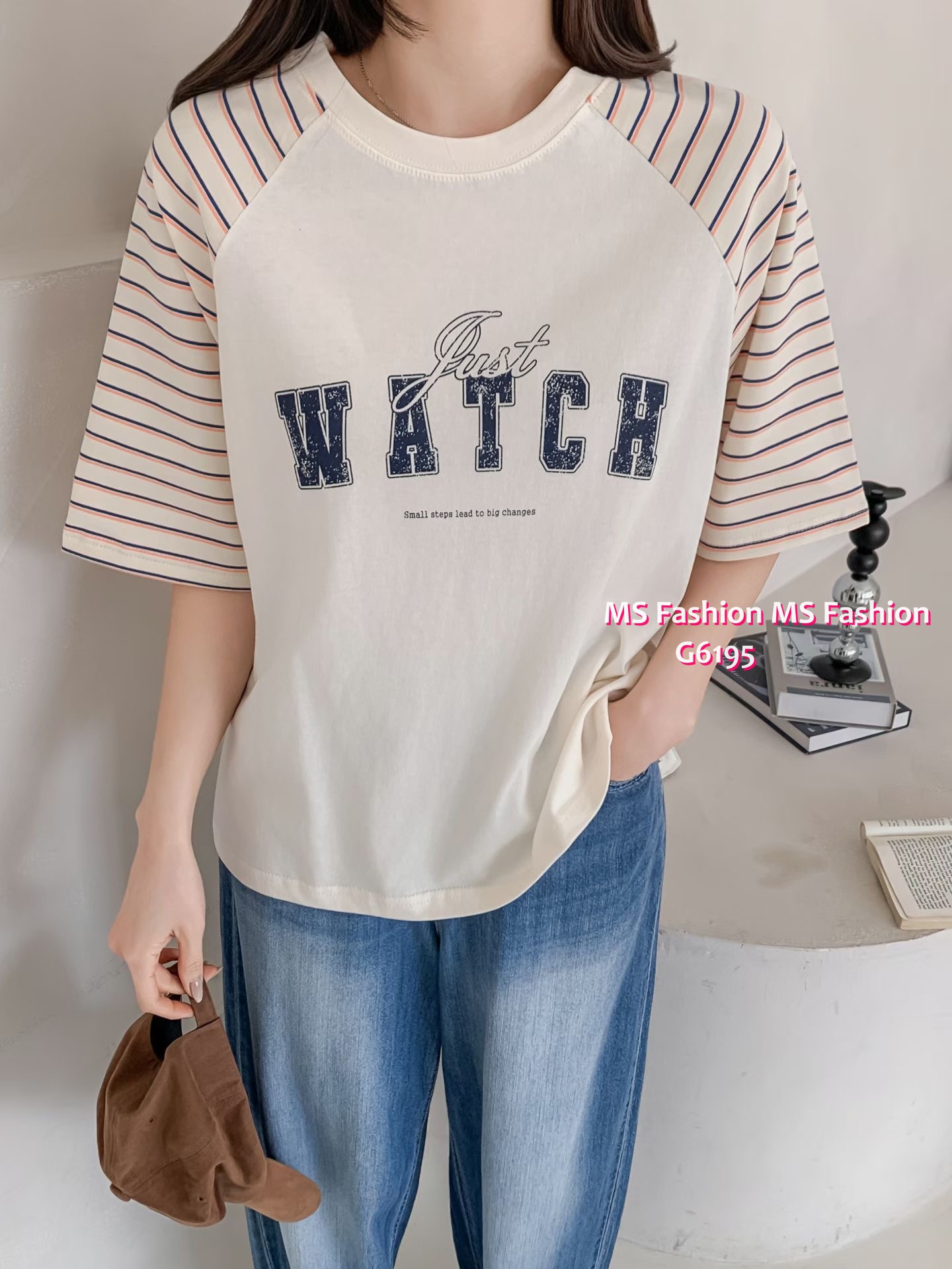 G6195 韓國🇰🇷條子袖字母top