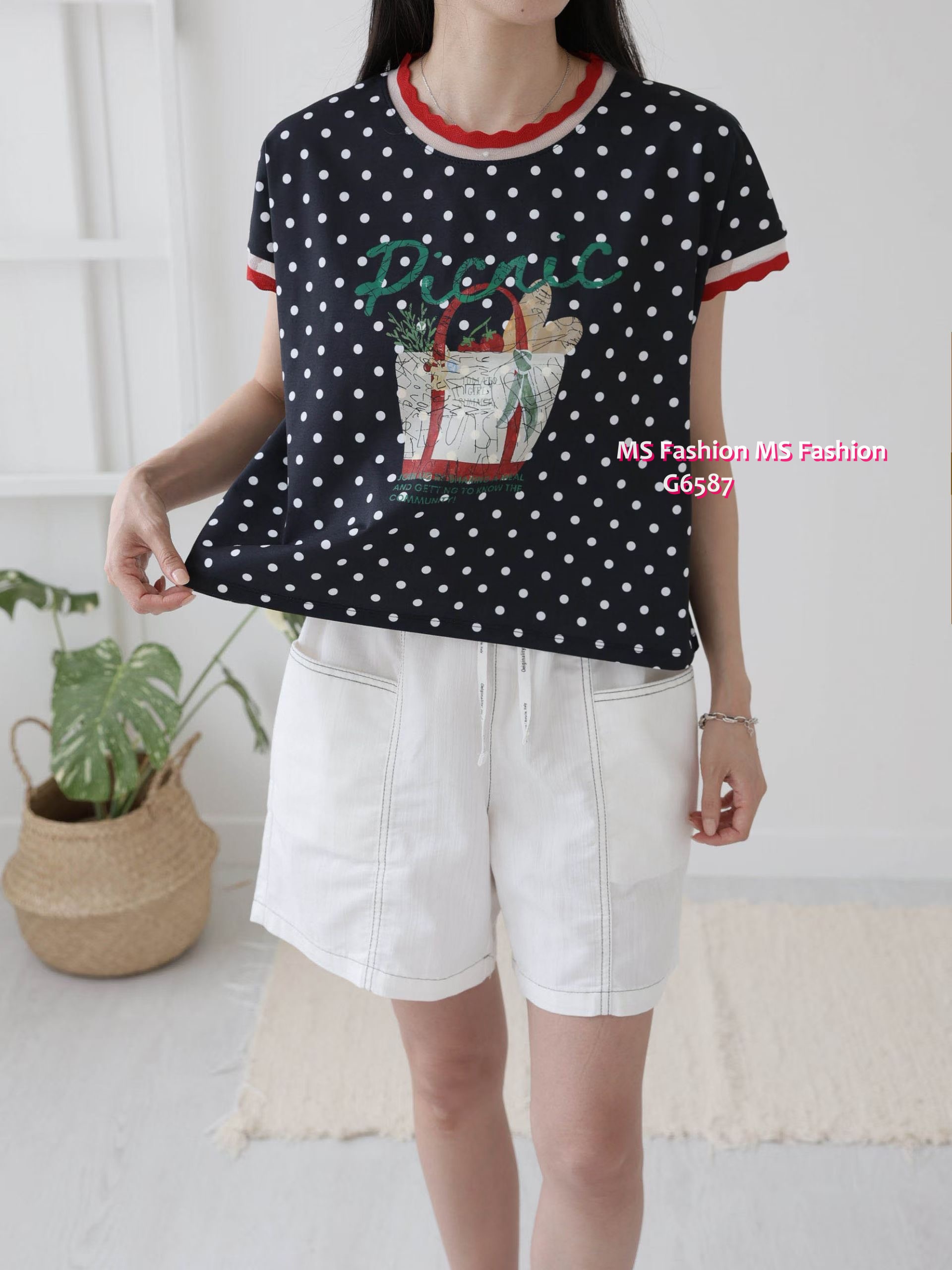 G6587 靚print波點top