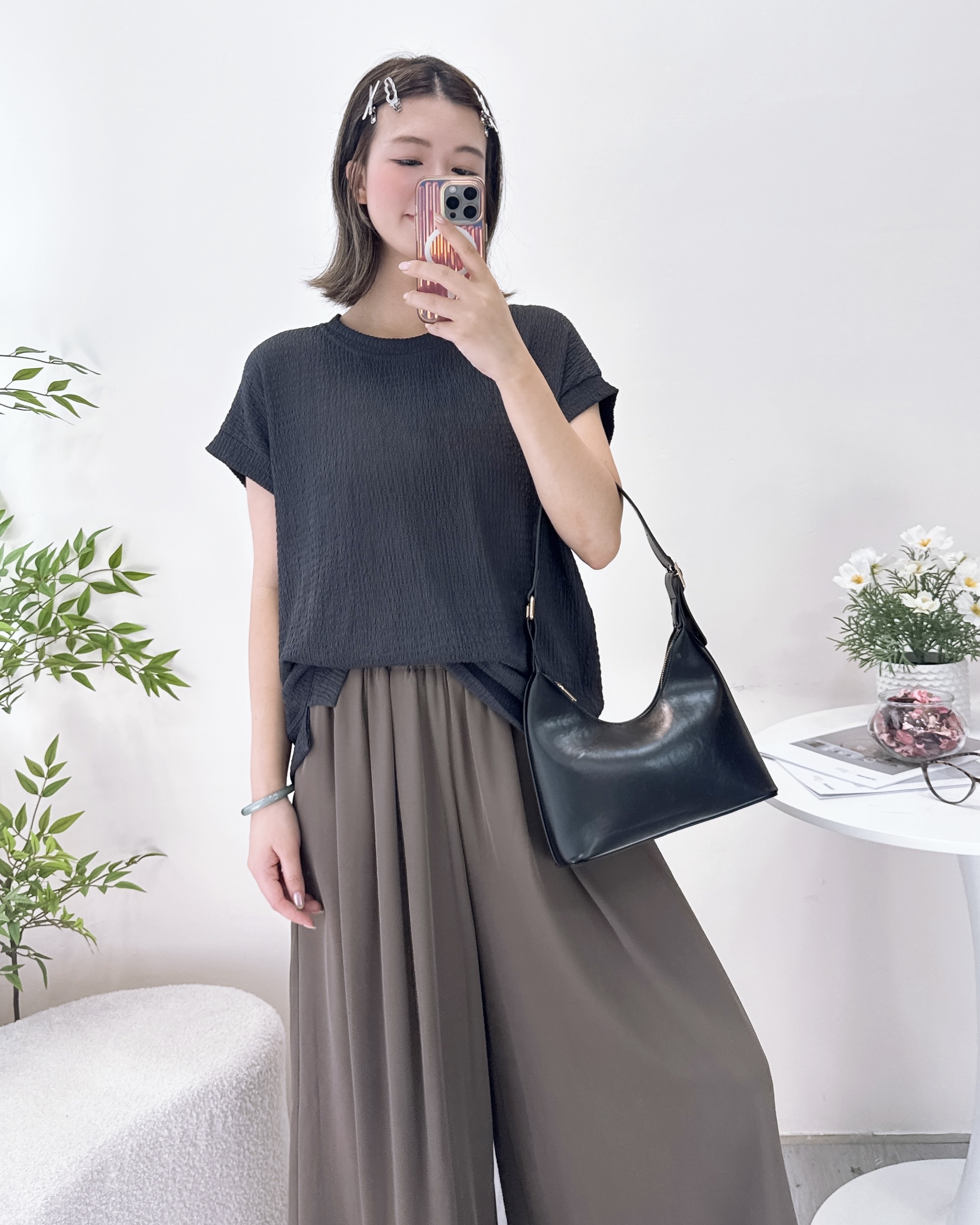 長青通爽淨色皺紋料上衣 4色