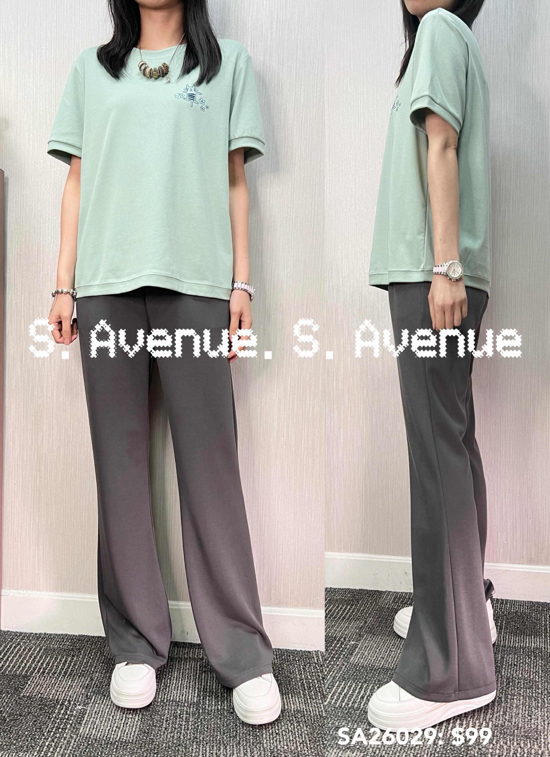 SA26029: 短袖印小貓圖簡約靚tee、