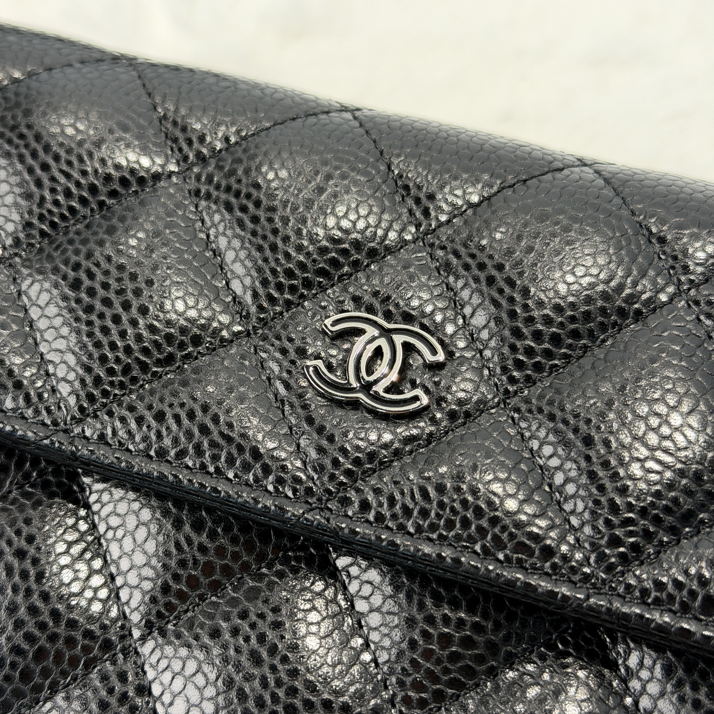 Chanel黑銀荔枝牛長銀包 wallet  超罕有荔枝紋