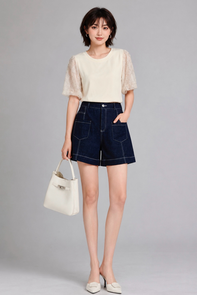 80052 Floral Lace Puff Sleeve Knit Top