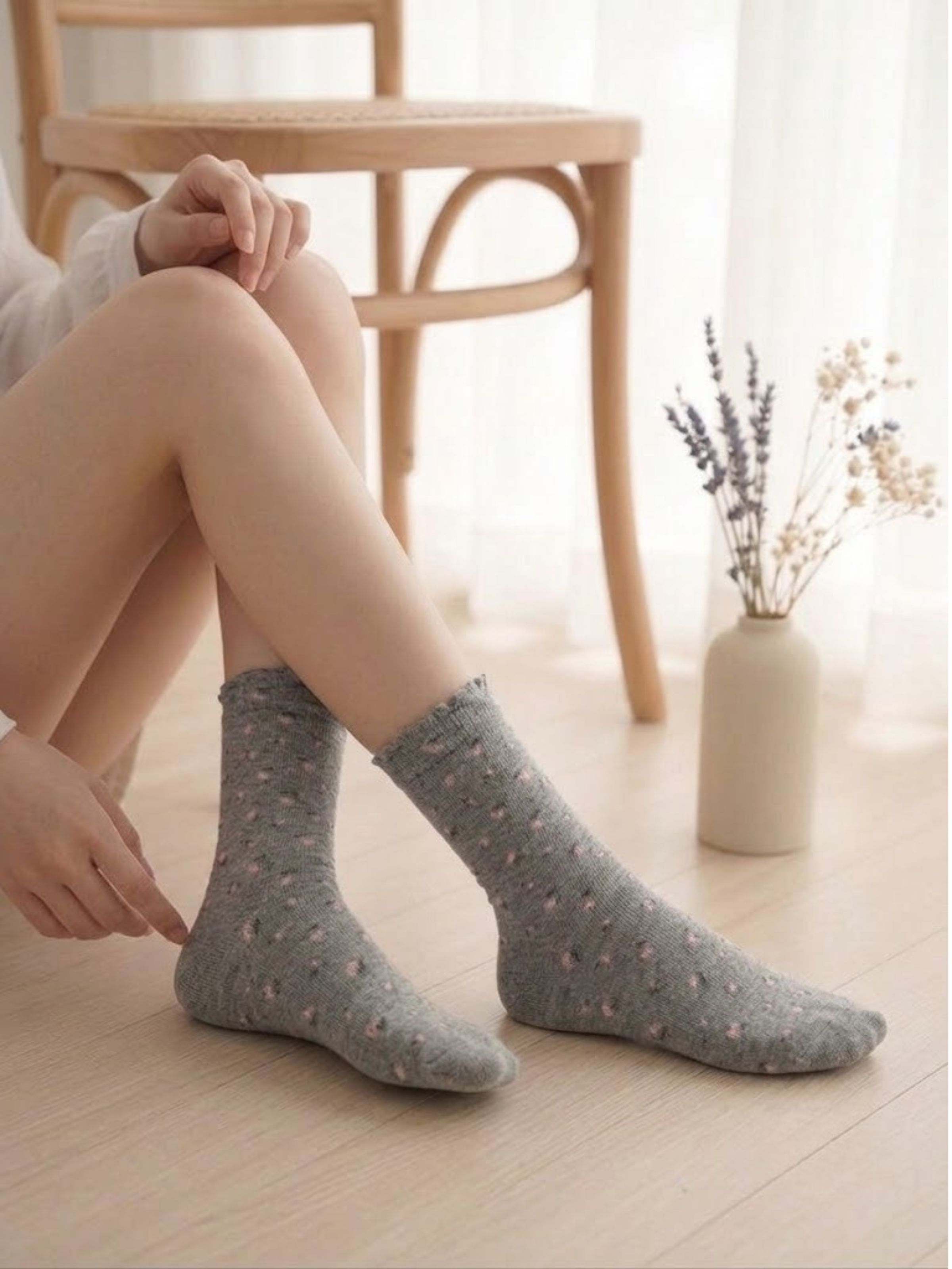Korean Petite Bloom Women's High Crew Socks