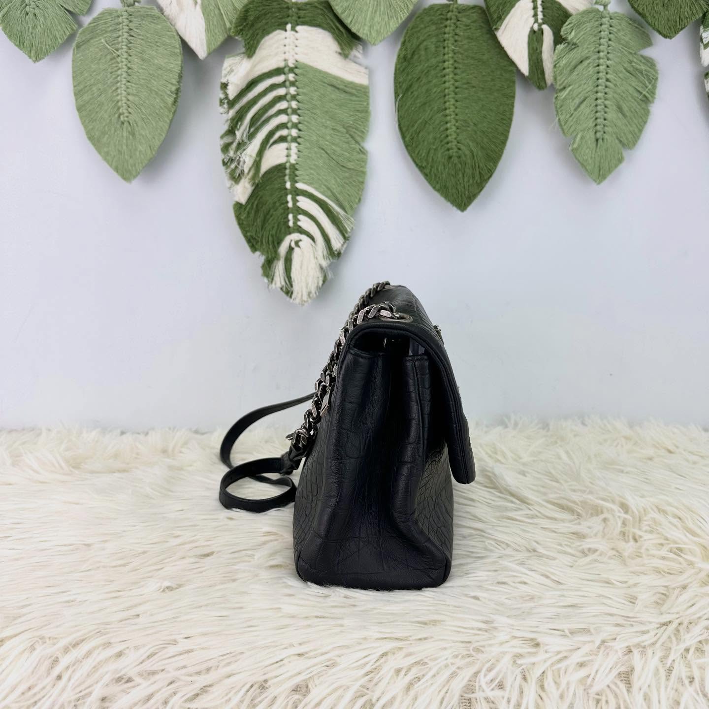 YSL🤍PRE OWNED West Hollywood 黑銀鱷魚壓紋 郵差包🖤