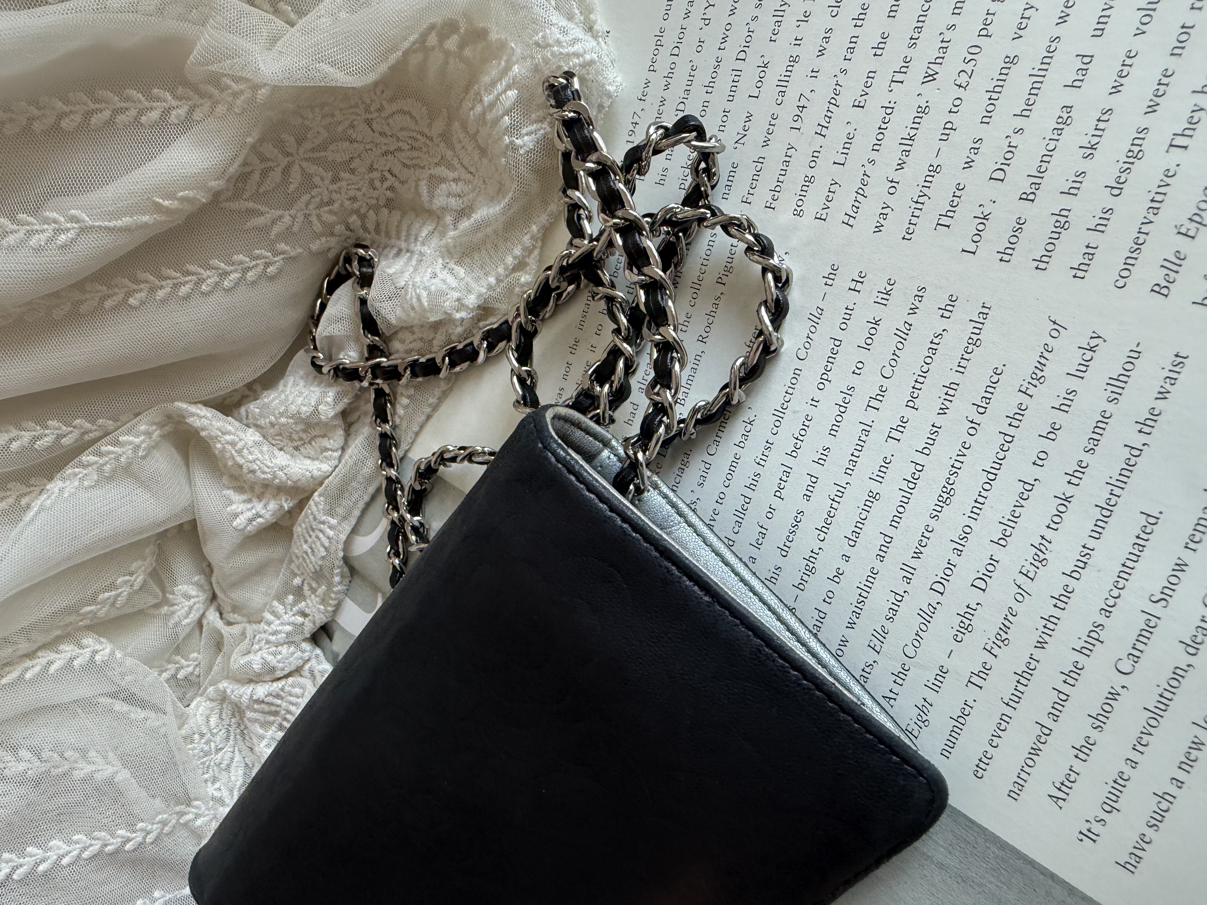 Chanel black leather camellia wallet