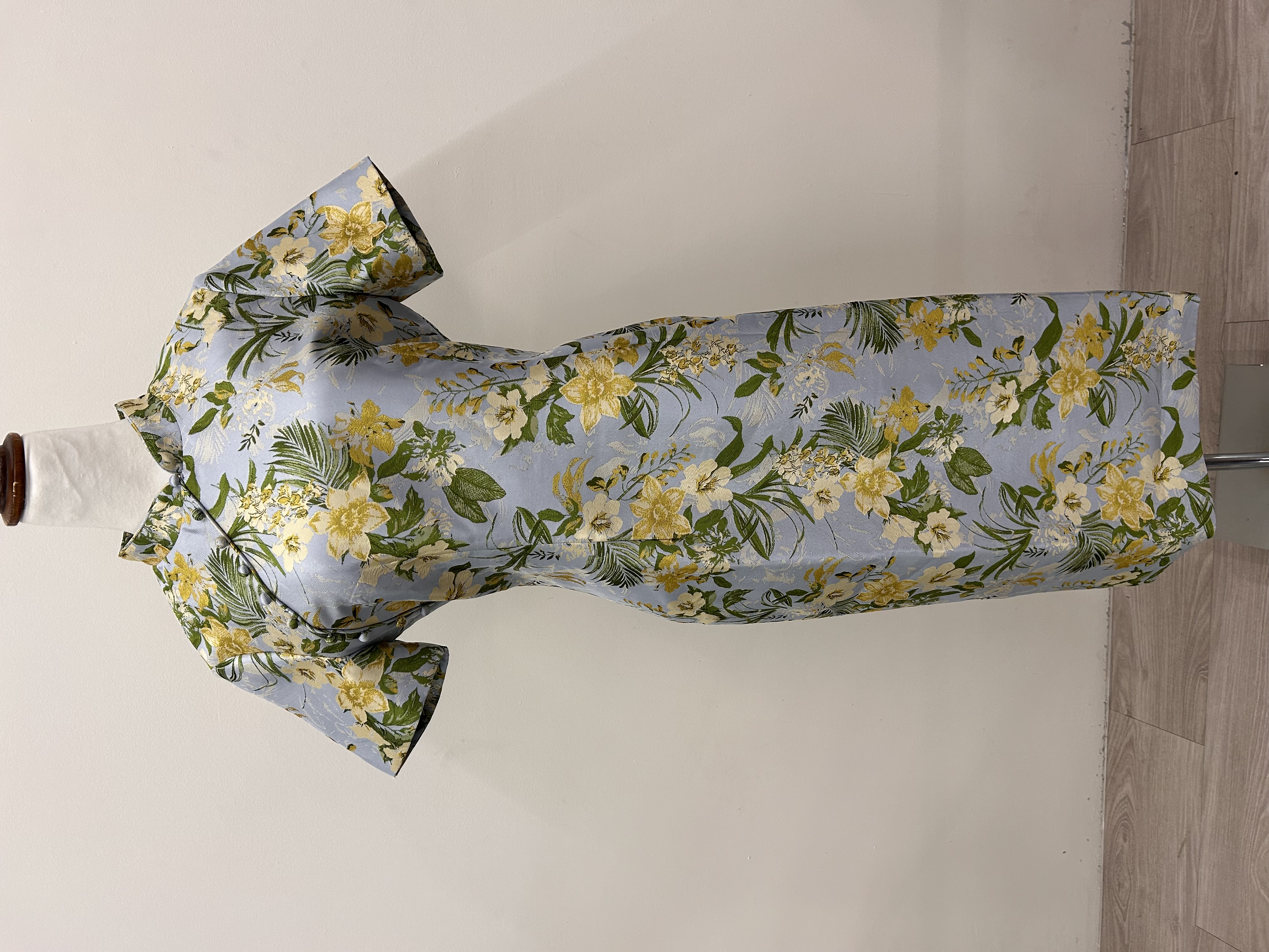 564.WB Midi Length Qipao with Sleeve -Yellow