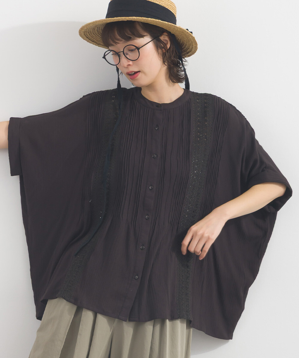 LP - 人造絲縐紗襯衫 (黑色)