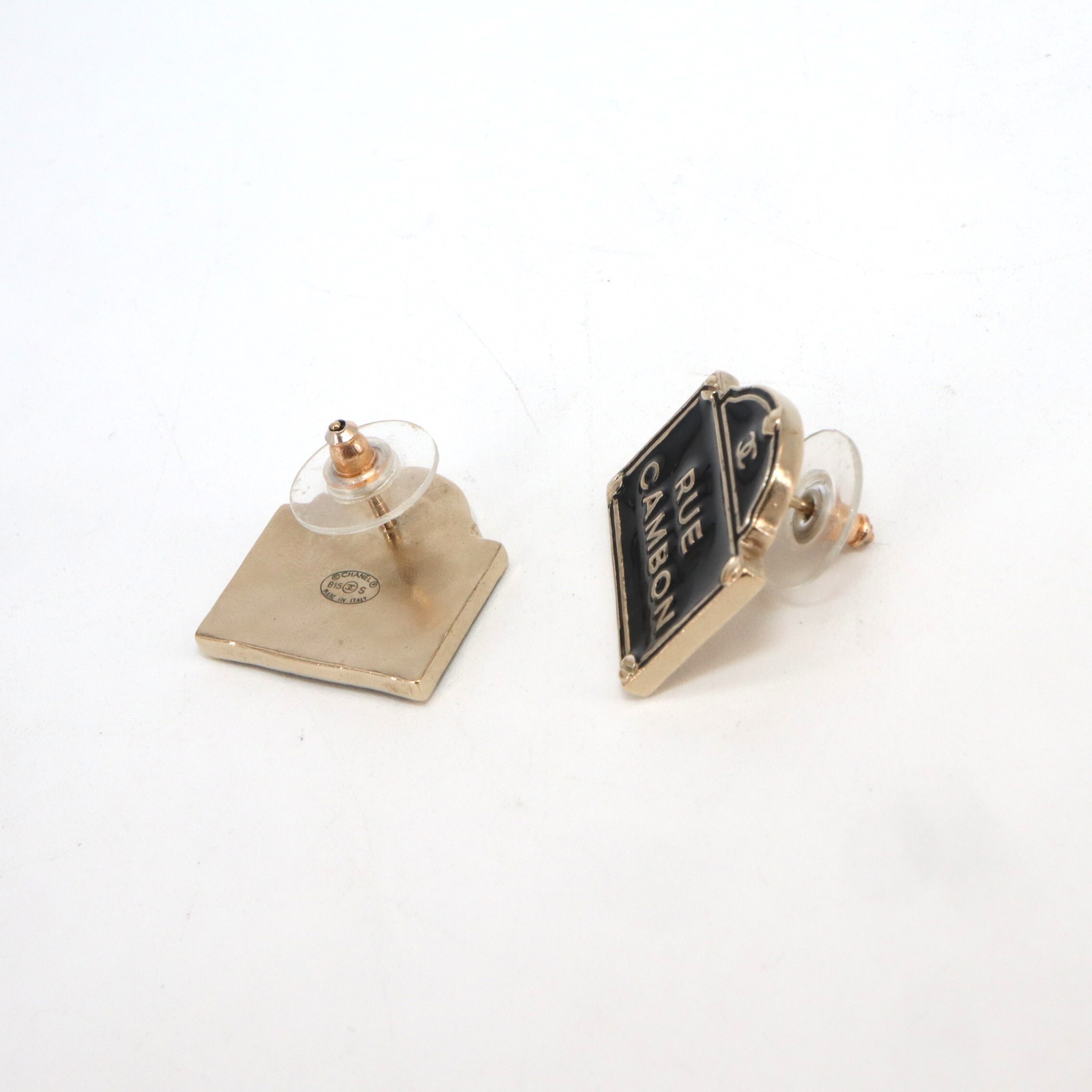 Chanel Coco Mark "Rue Cambon" Sign Piercing Earrings