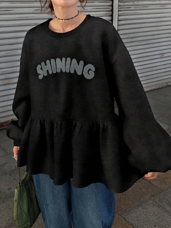 時尚寬鬆字母印花娃娃衫上衣