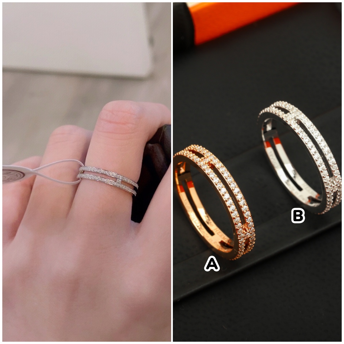 HERMES 全鑽雙排戒指