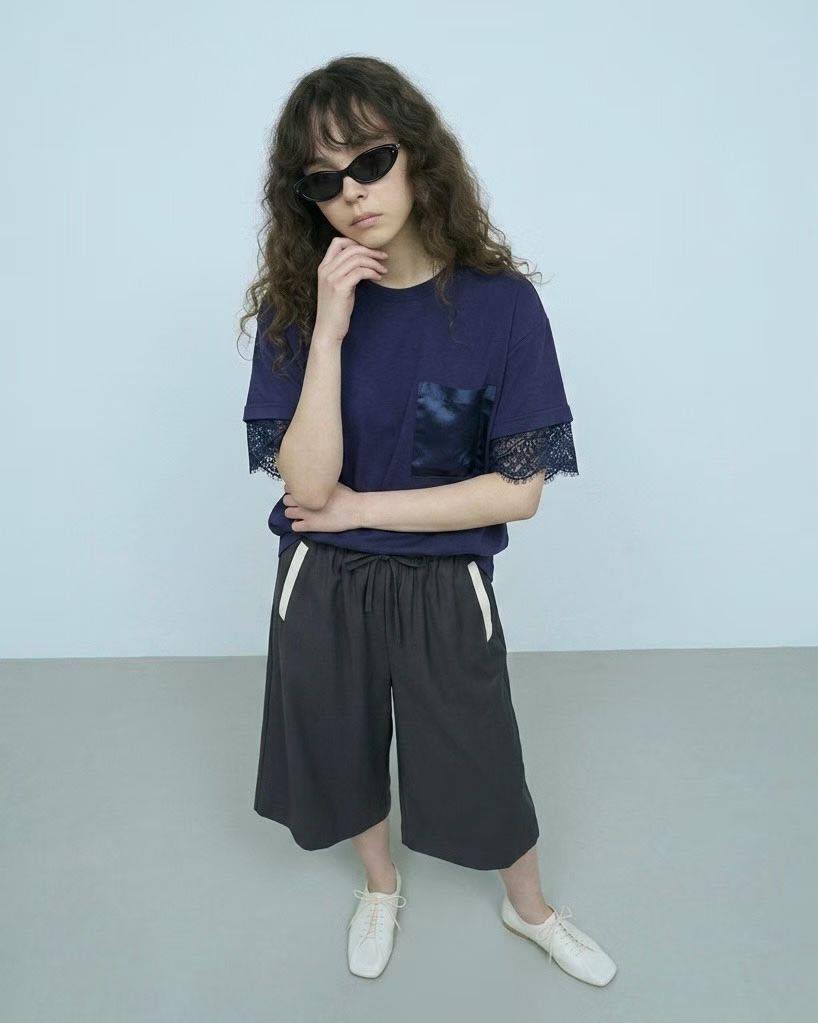 lace layer袖全棉tee