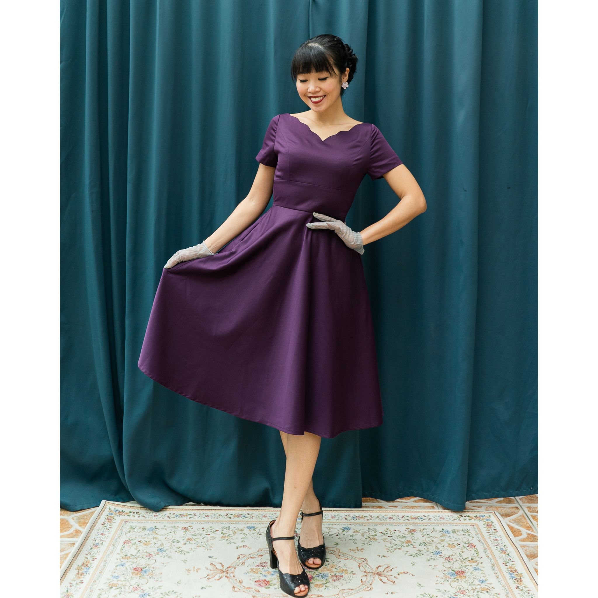  (Ready/Custom-Made) Heirloom Series Scallop Edge Swing Cocktail Dress - Purple (FM170)