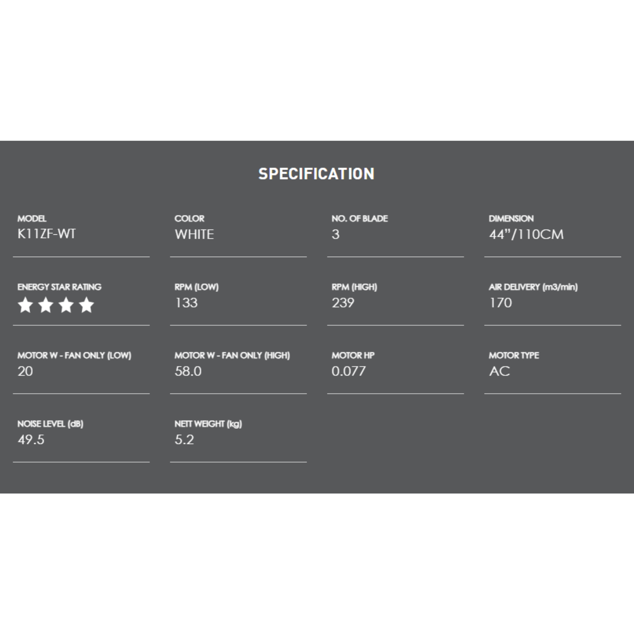 KDK 44" Baby Fan White (K11ZF-WT)