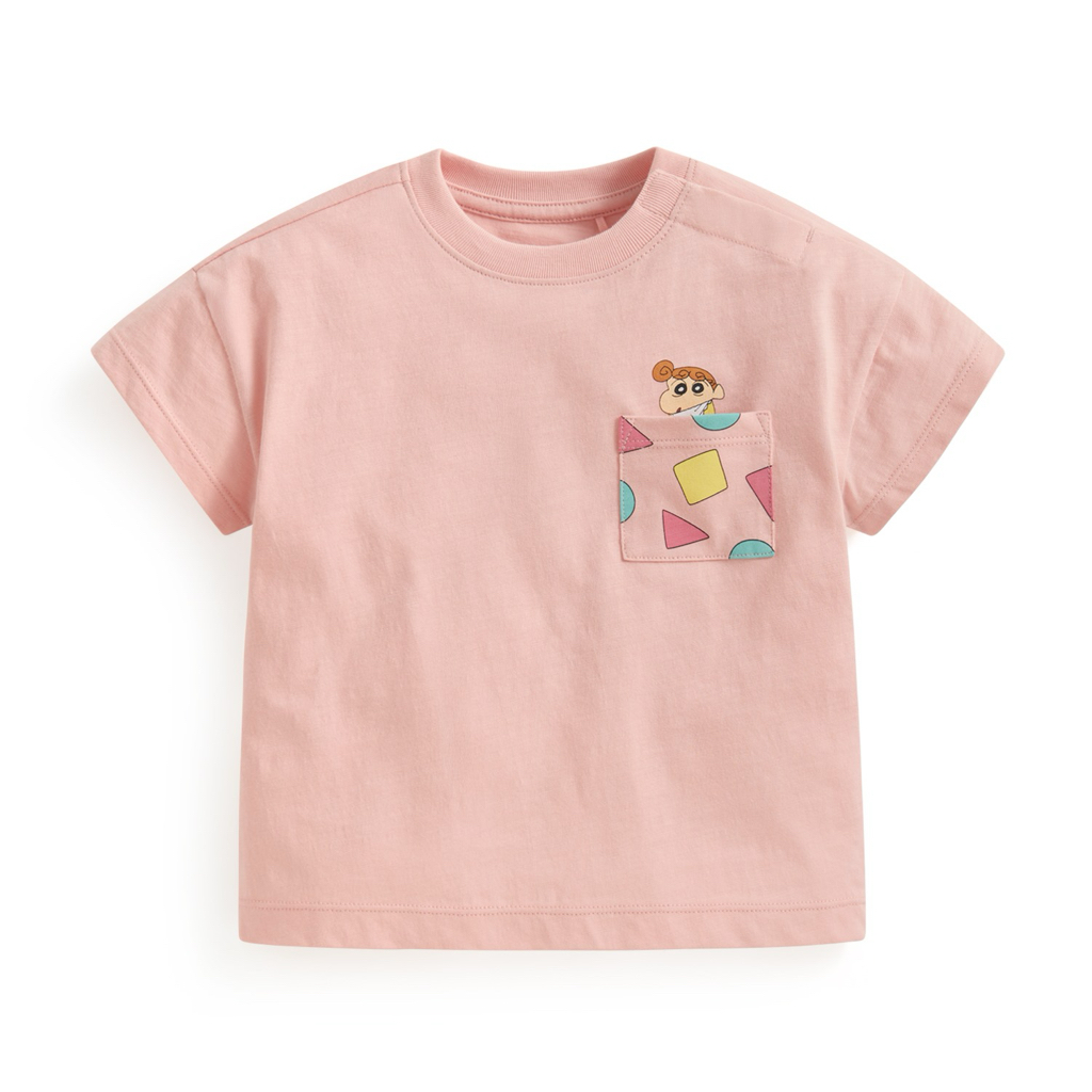 💚預訂 台灣直送💚蠟筆小新系列三色口袋印花竹節純棉短袖T恤