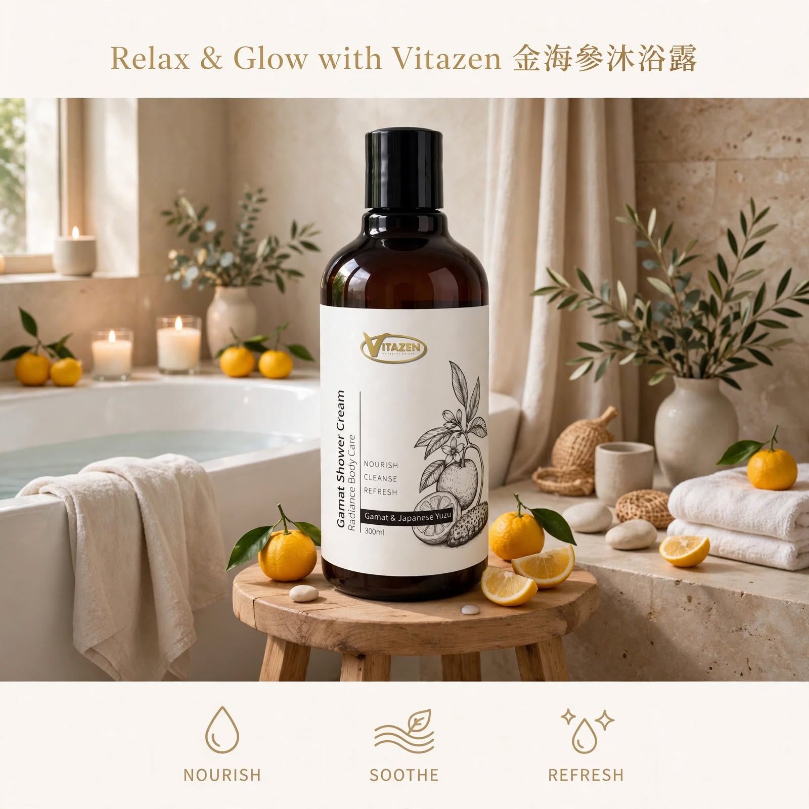 馬來西亞Vitazen金海參沐浴乳300ml 
